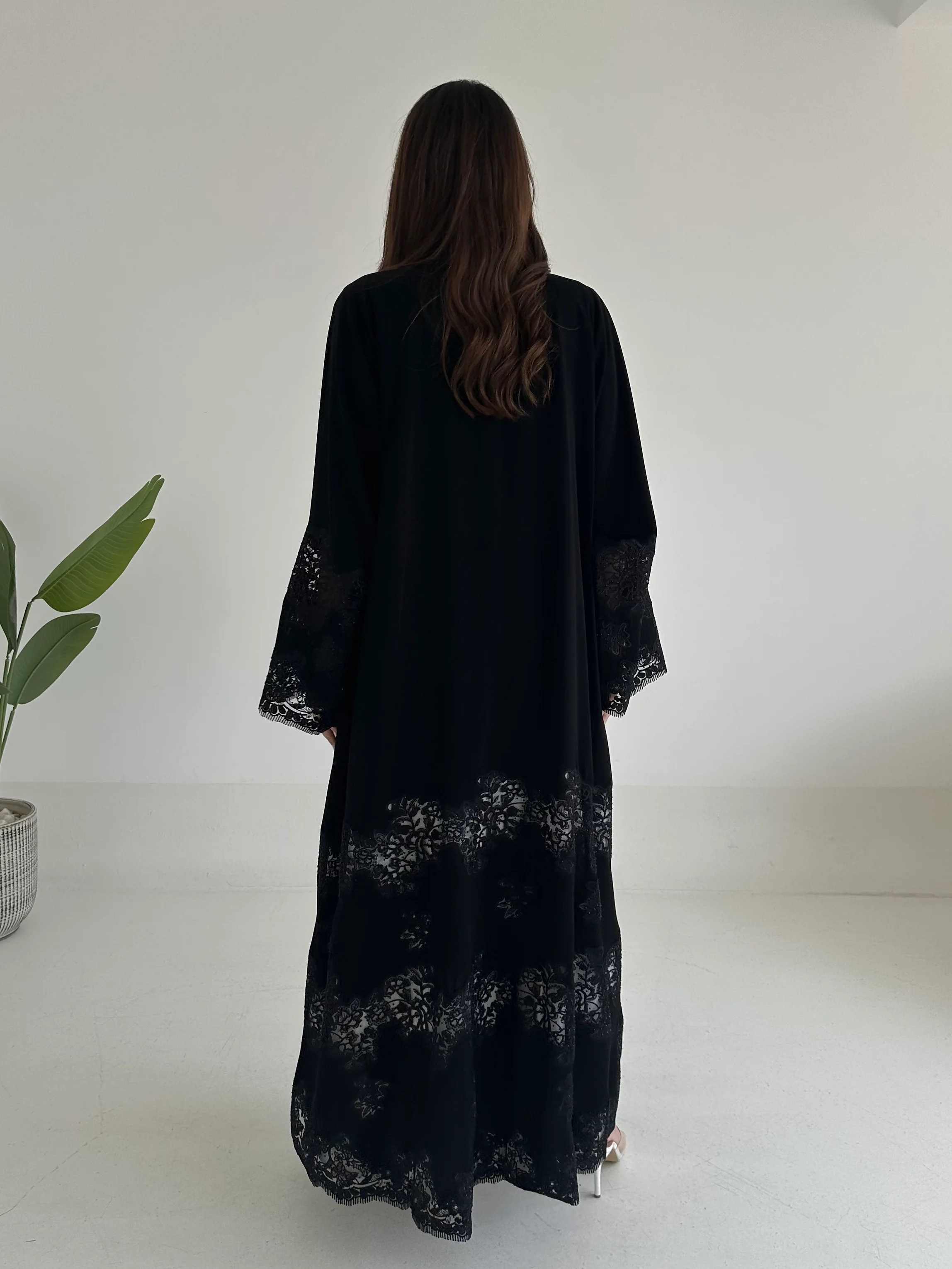 C 2400 Black Crystal Lace Abaya - Image 4