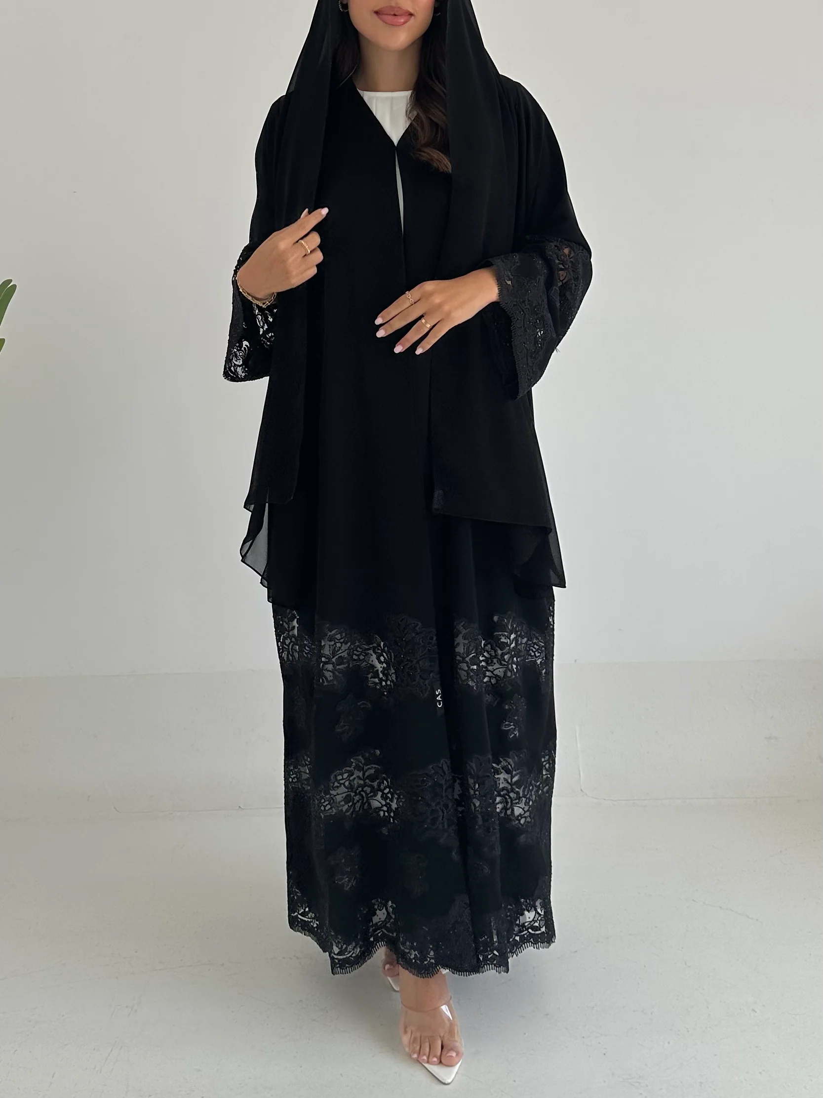 C 2400 Black Crystal Lace Abaya - Image 5