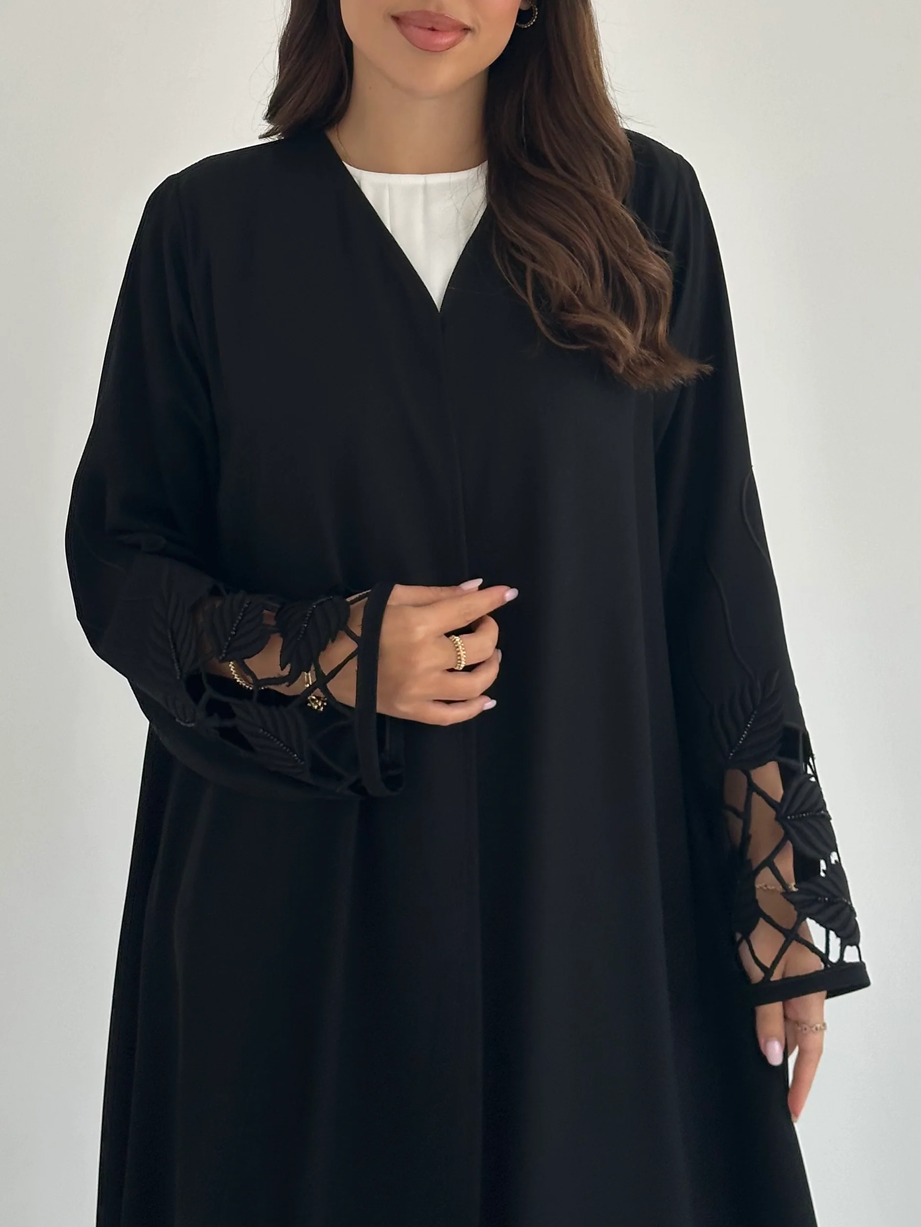 C 2401 Black Beaded Lace Abaya - Image 3