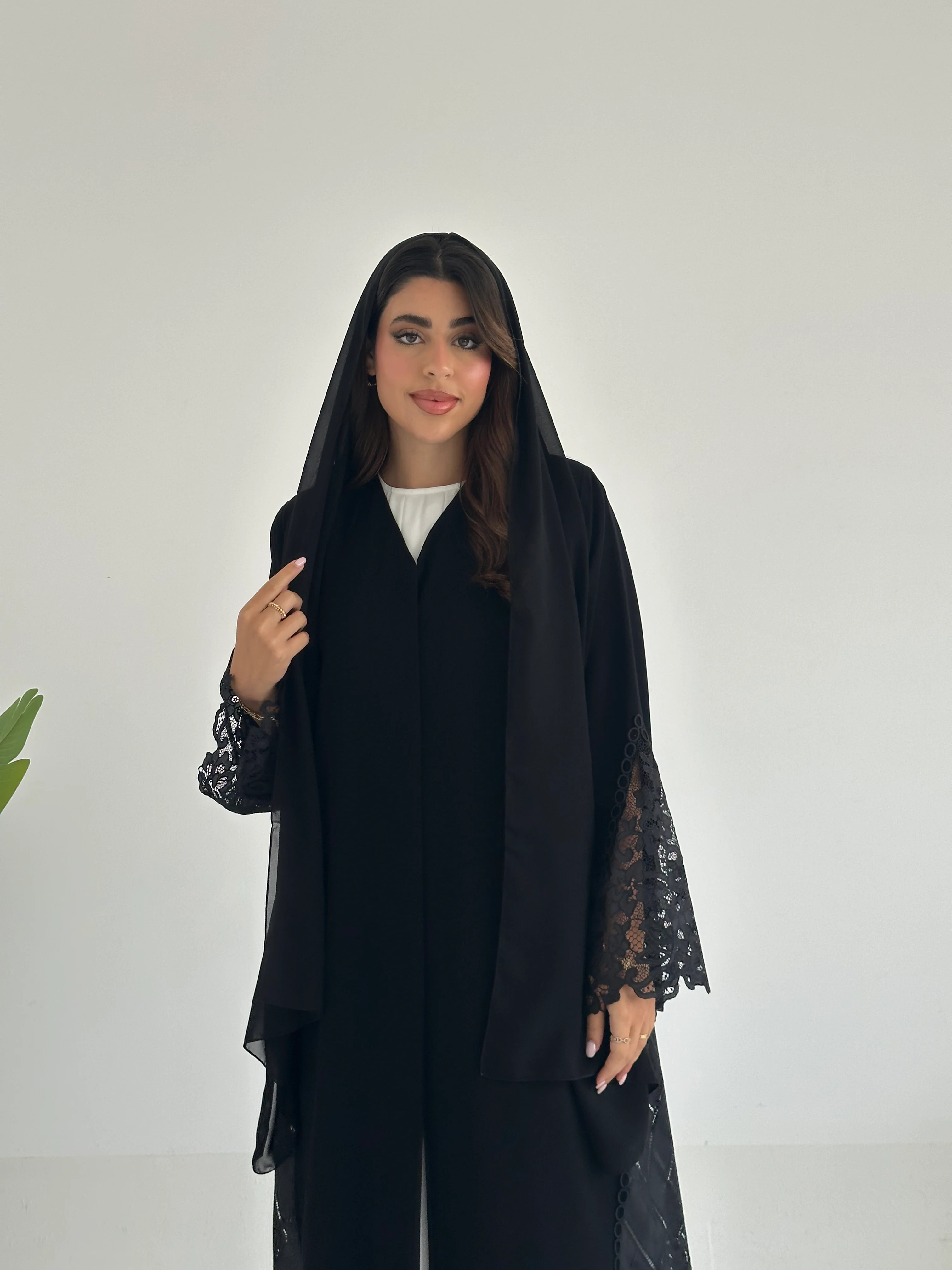 C 2404 Black Floral Lace Abaya