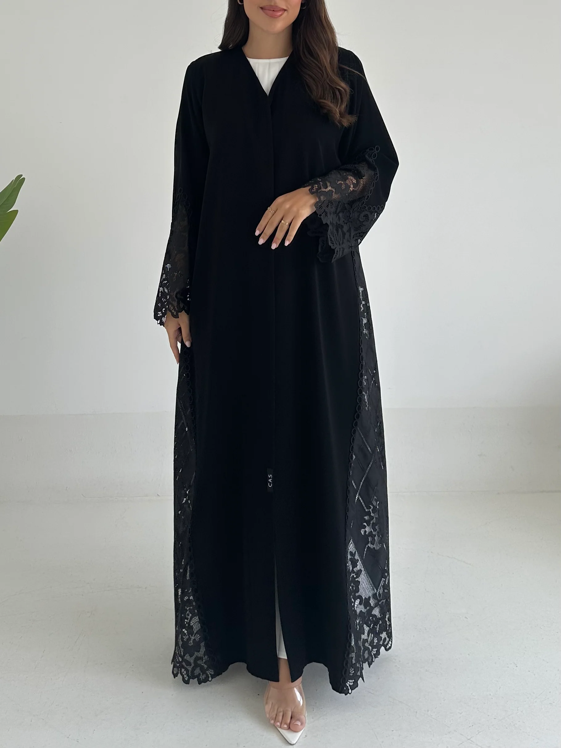 C 2404 Black Floral Lace Abaya - Image 2