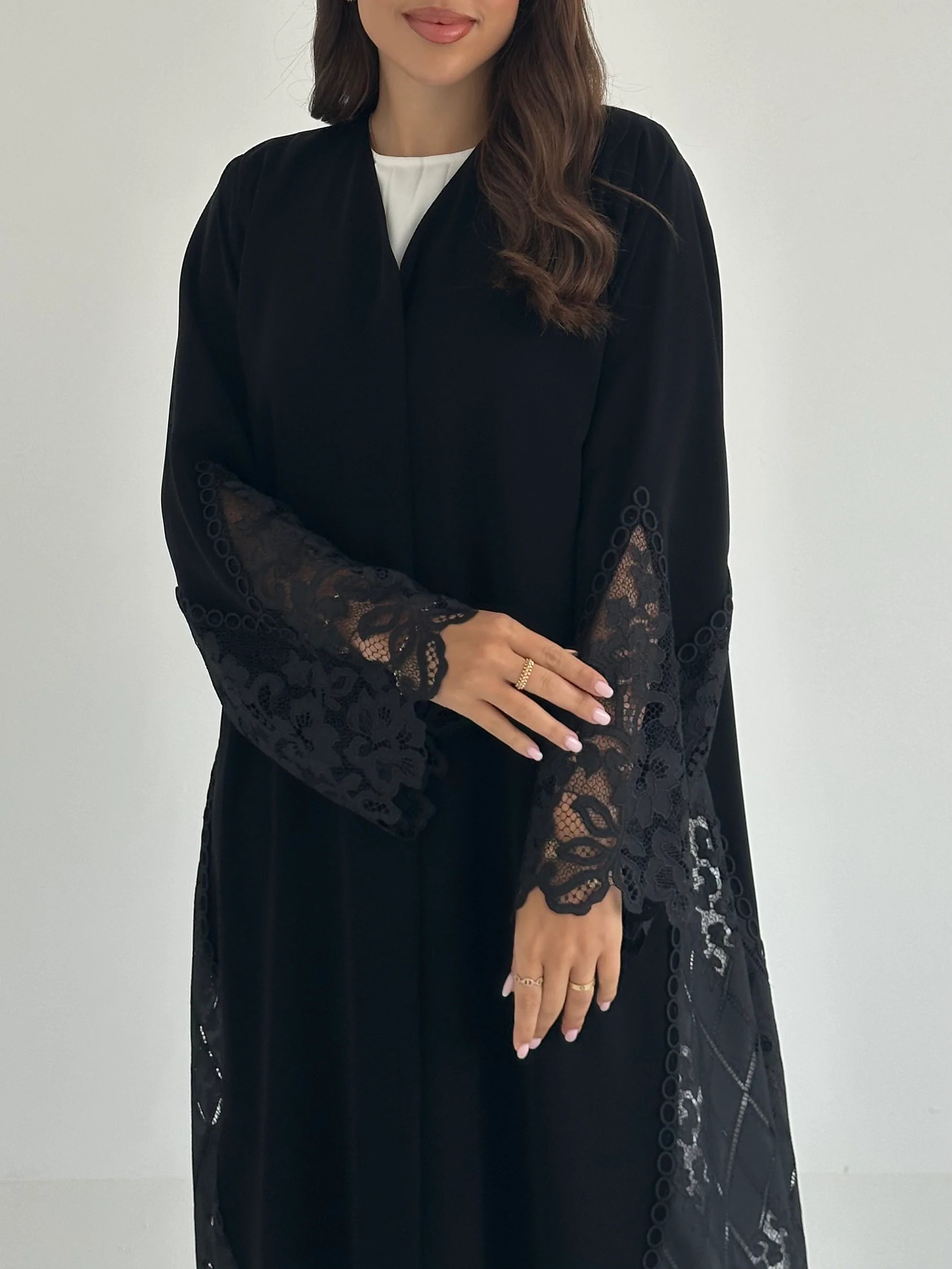C 2404 Black Floral Lace Abaya - Image 4