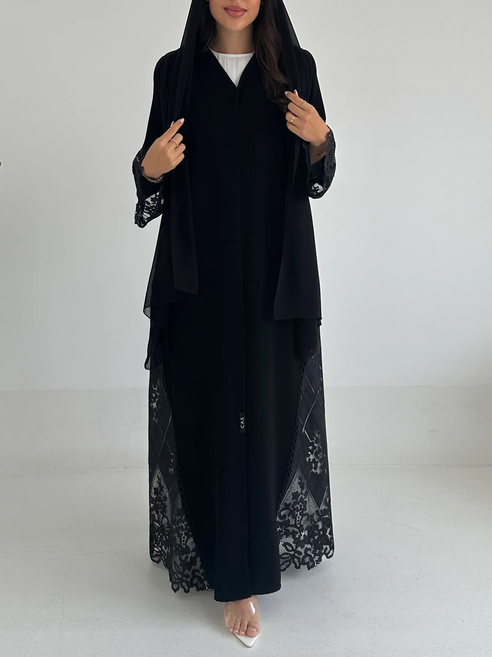 C 2404 Black Floral Lace Abaya - Image 5