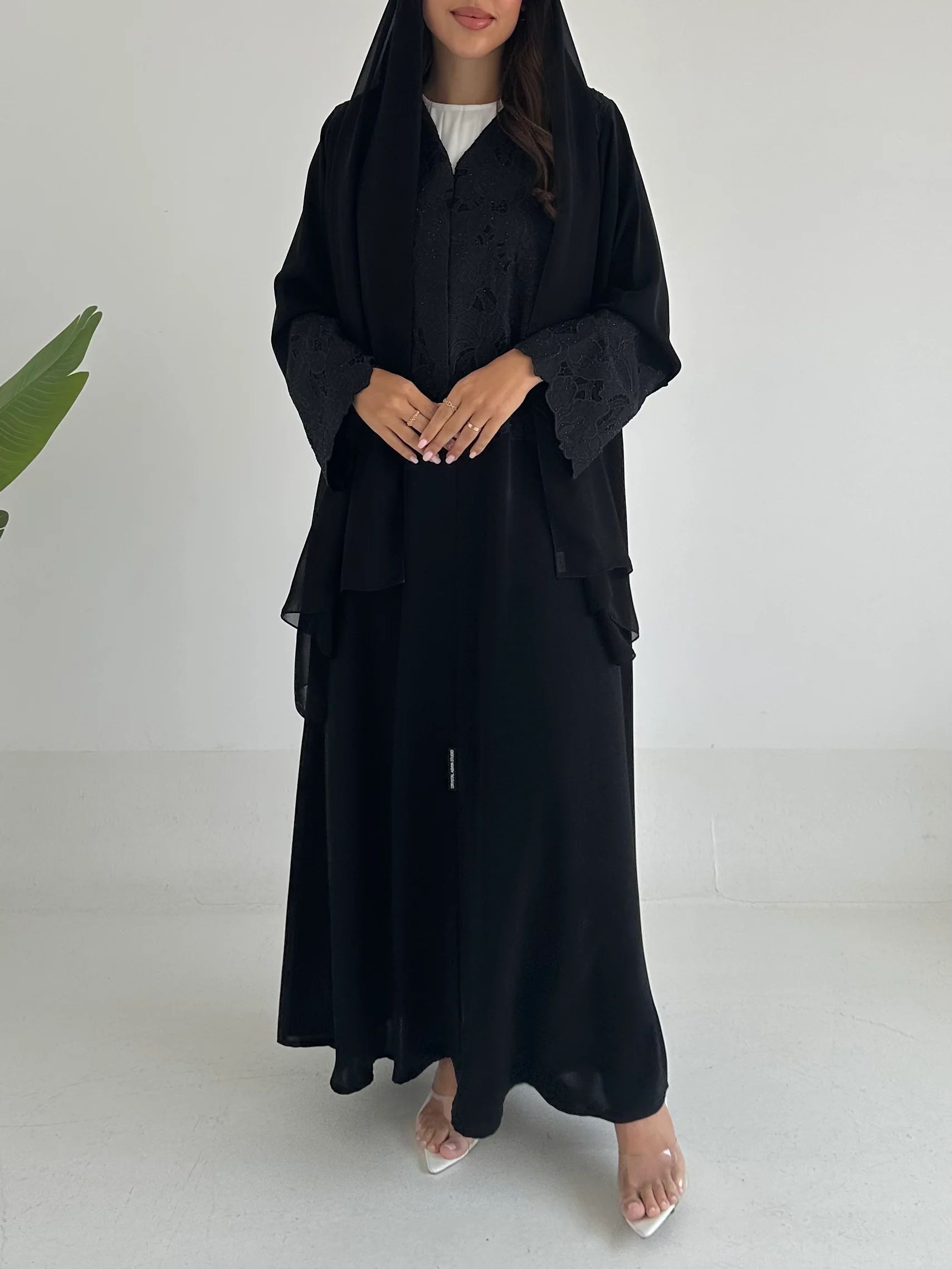 C 2405 Black Crystal Lace Abaya - Image 5