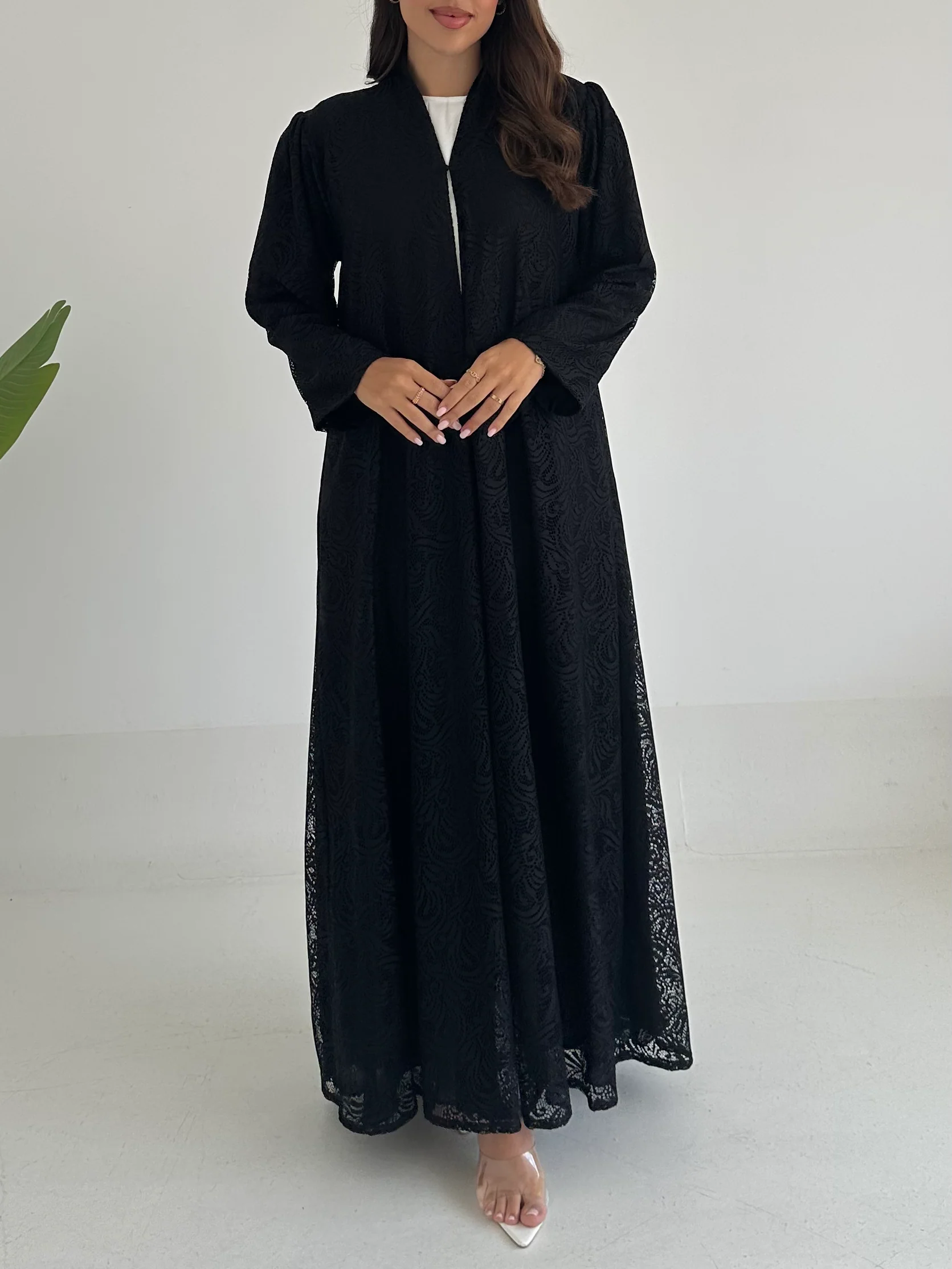 C 2411 Black Dantel Abaya - Image 2