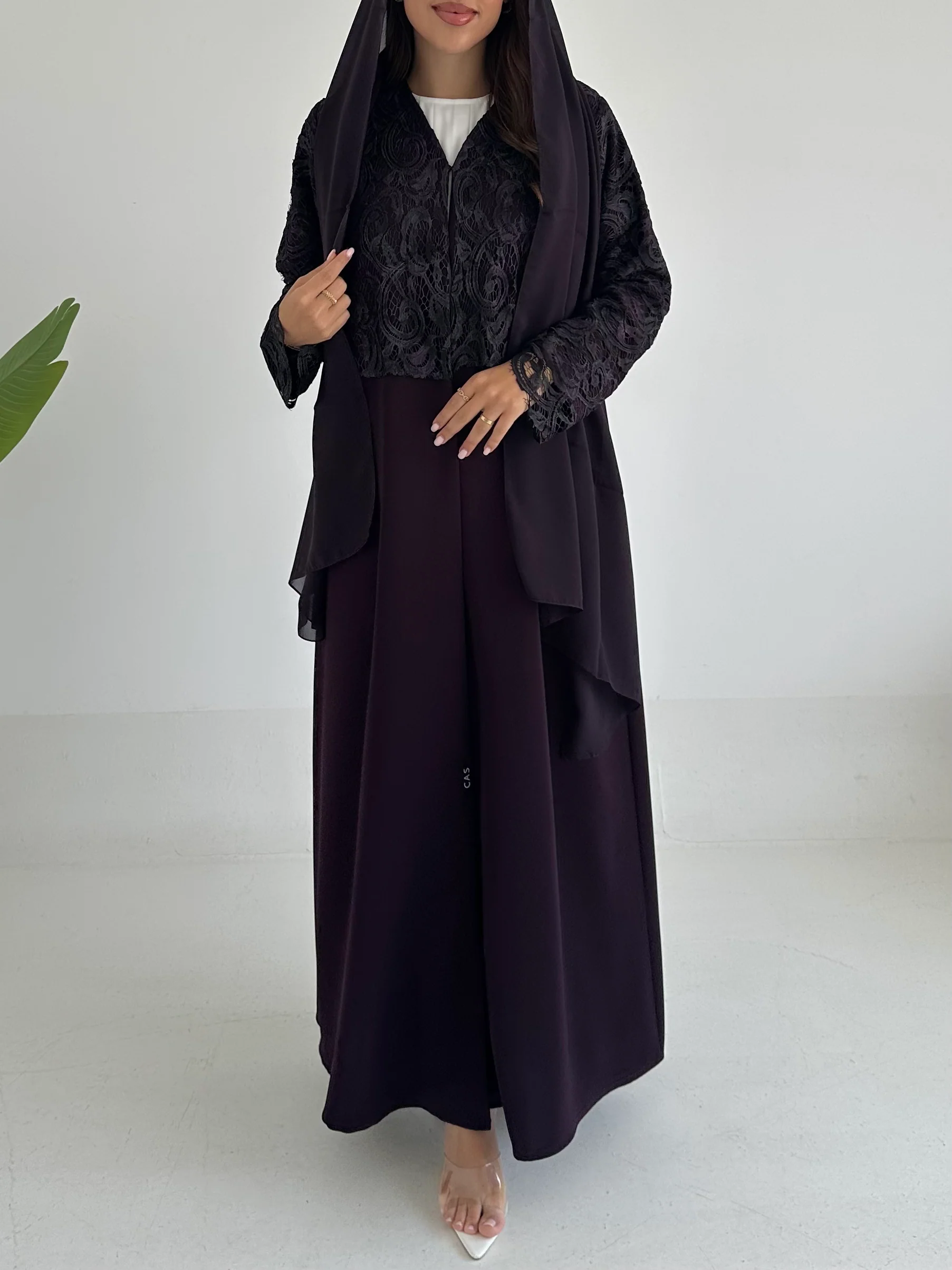 C 2419 Midnight Purple Dantel Abaya - Image 5