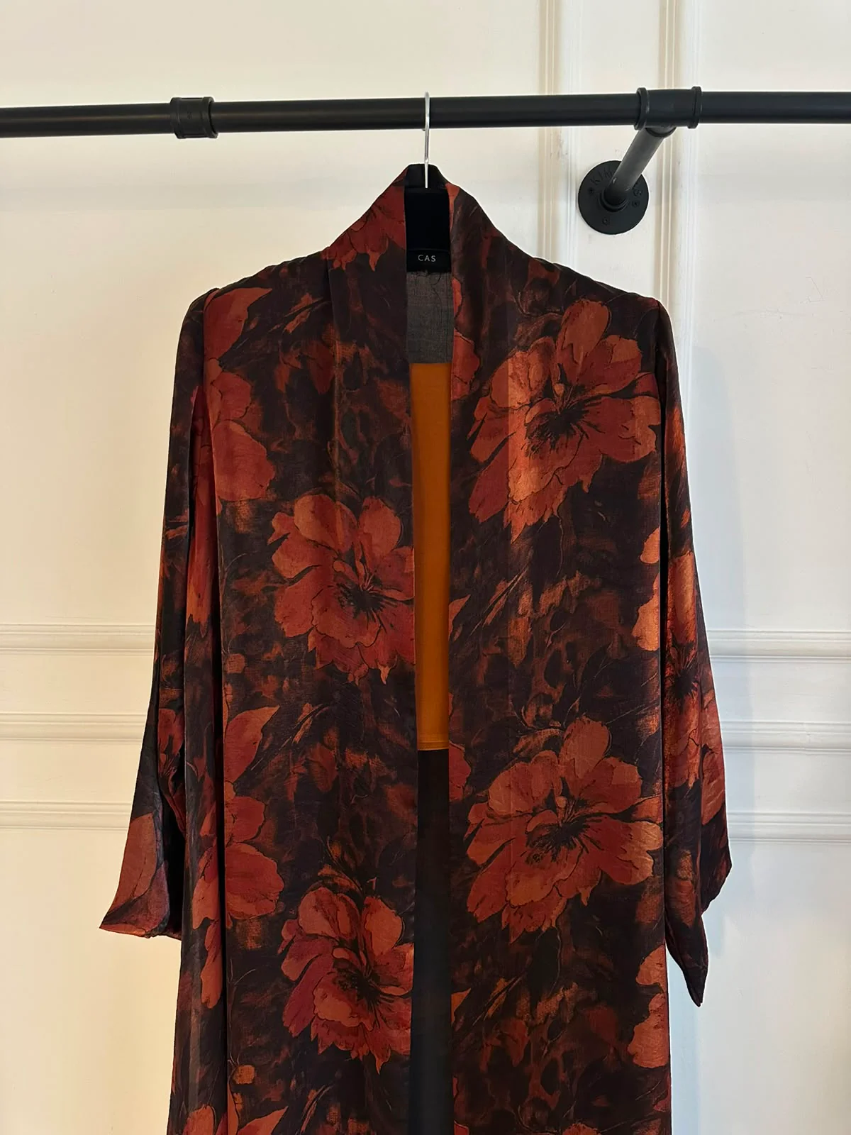 C 2437-01 Dark Orange Floral Abaya - Image 3