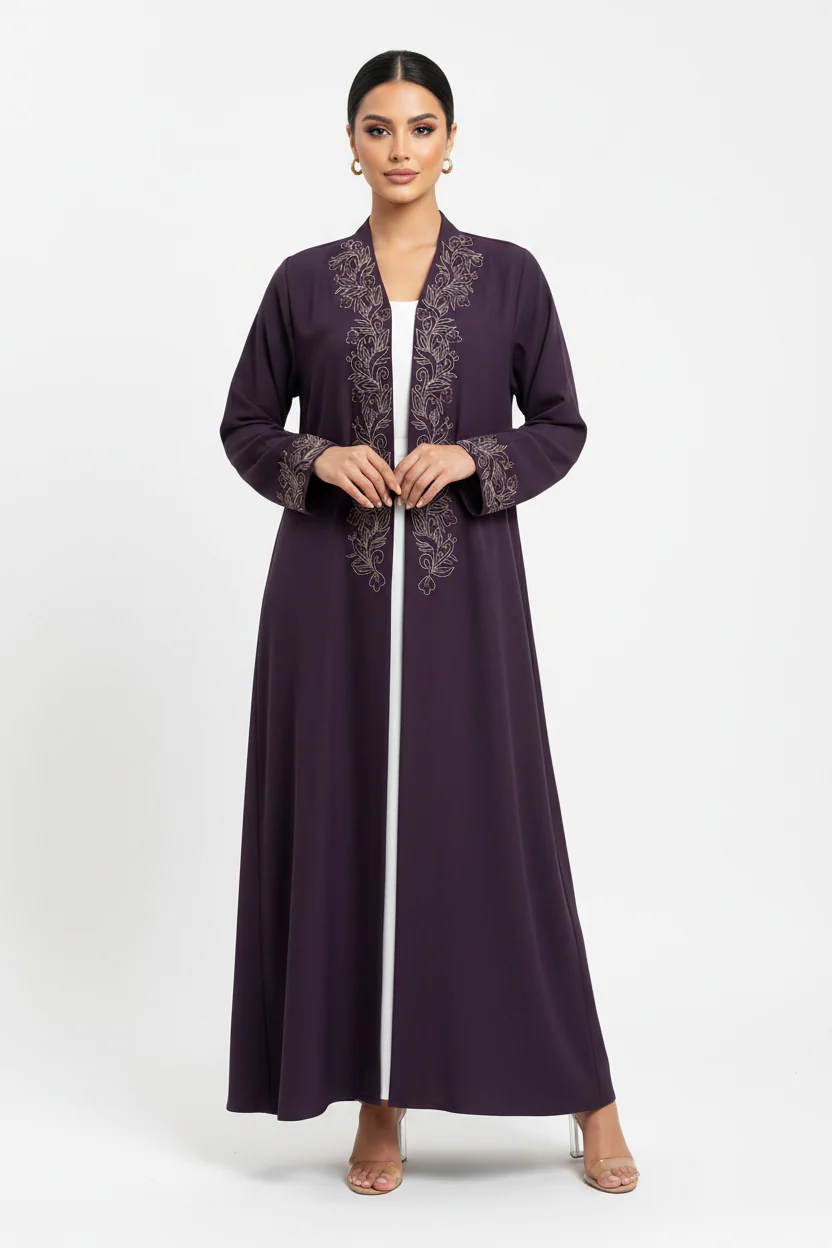 C 2444 Dark Purple Embroidered Abaya - Image 2