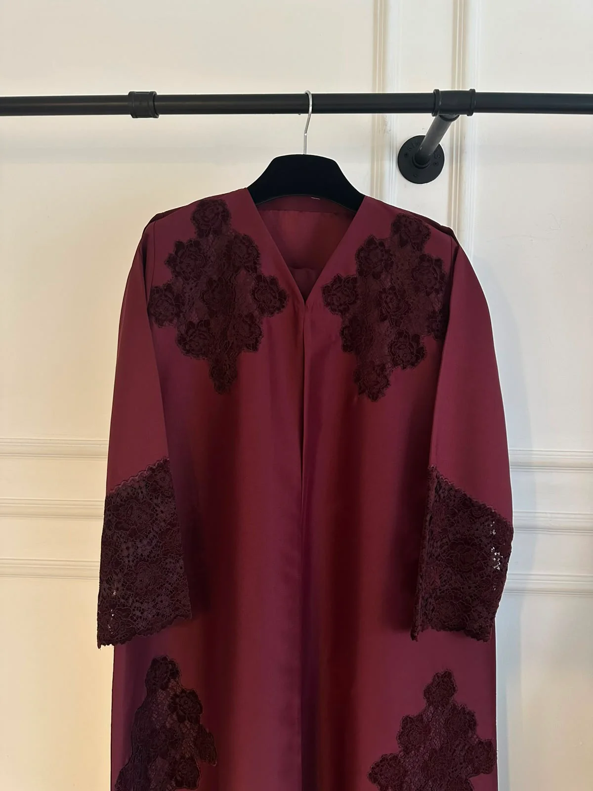 C 2445 Burgundy Dantel Abaya - Image 4
