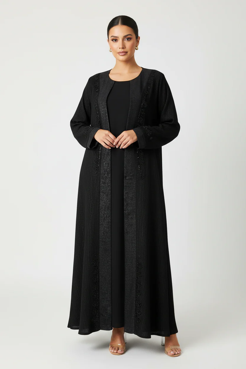 C 2450 Black Beaded Work Abaya - Image 2