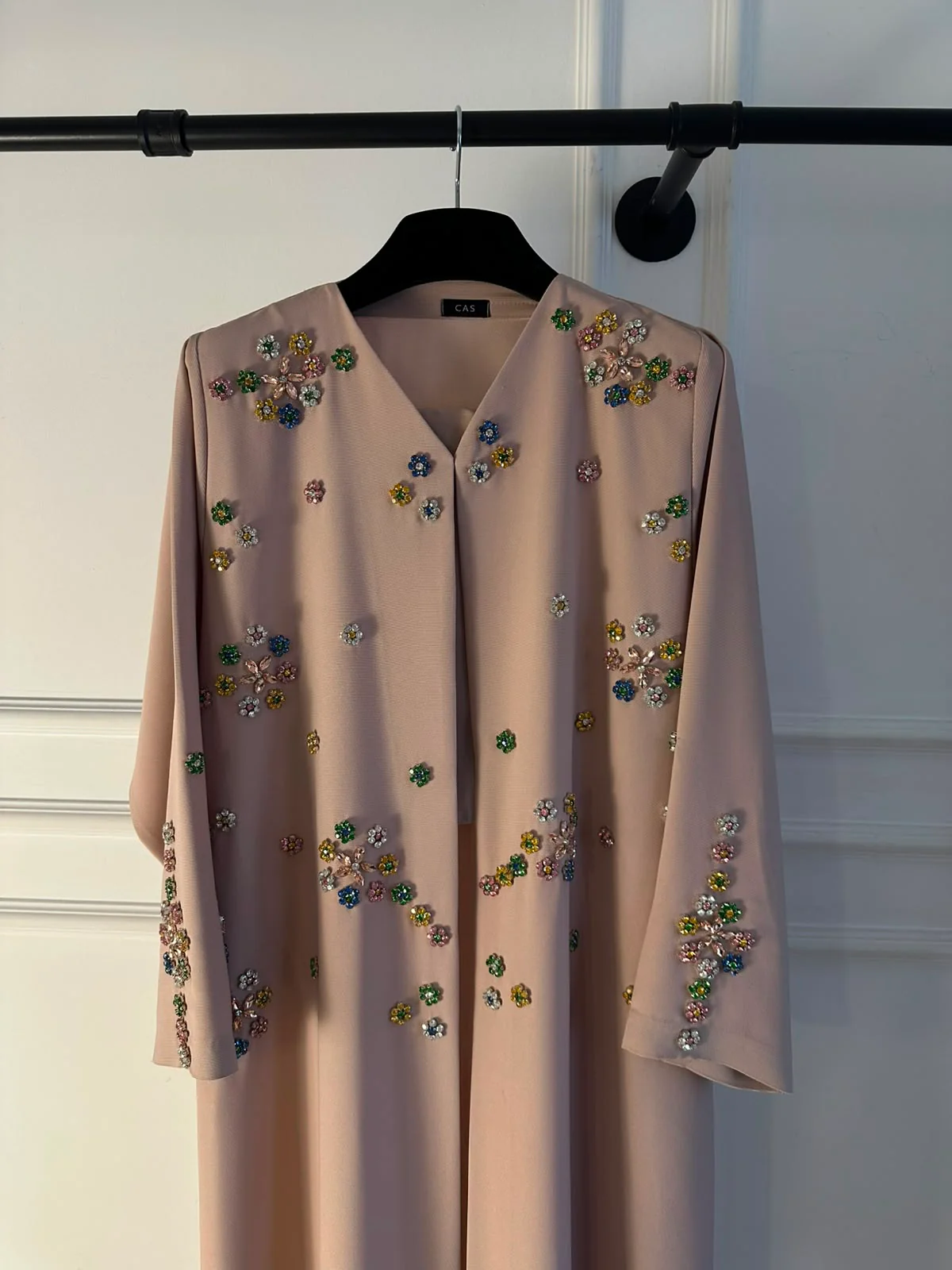 C 2464 Light Pink Floral Beaded Abaya - Image 3