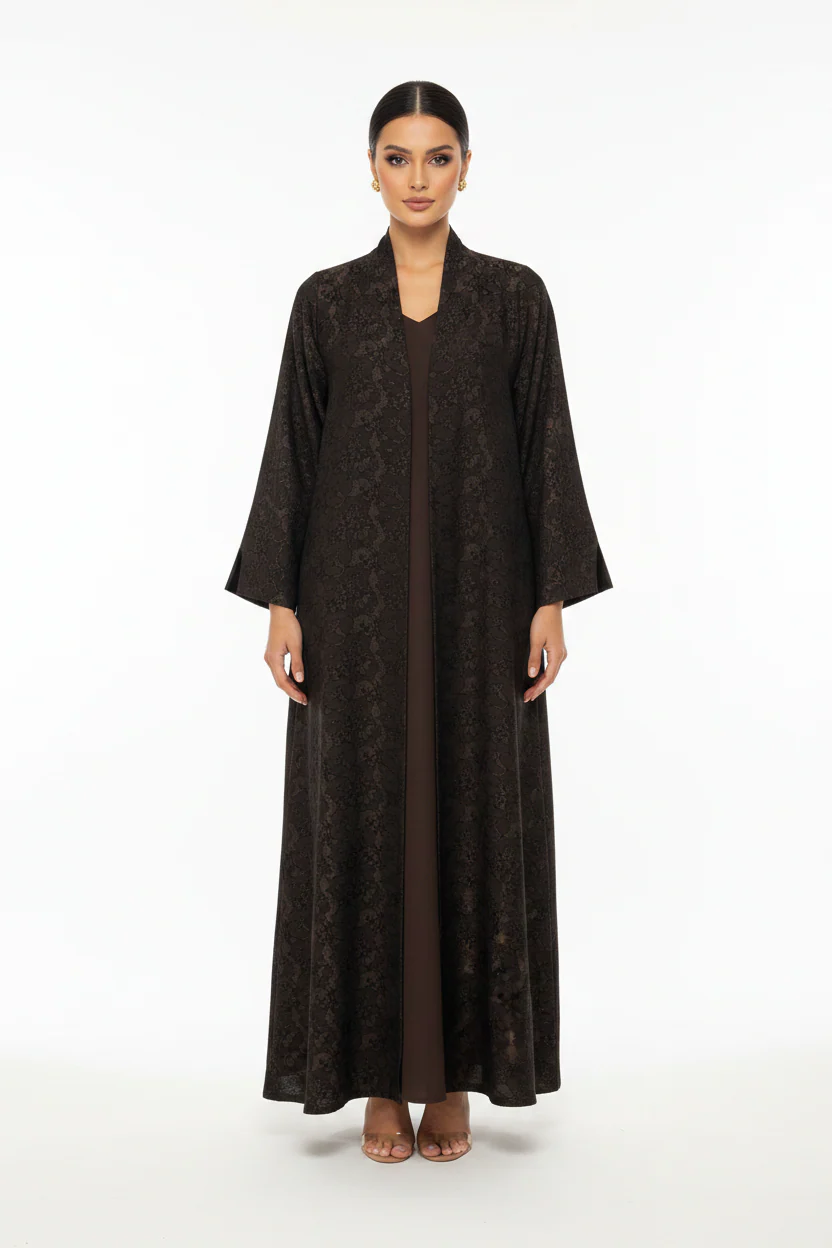 C 2467-01 Brown Dantel Abaya - Image 2