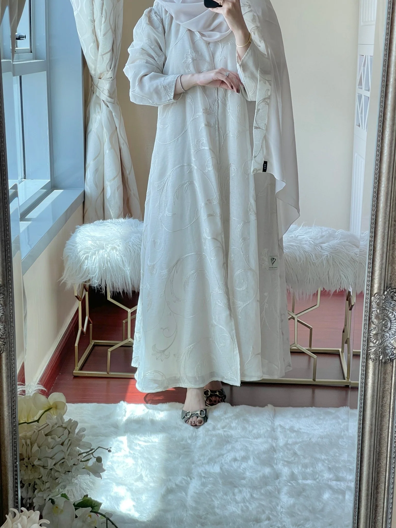C-Beige-Classic-Organza-Abaya - Image 4