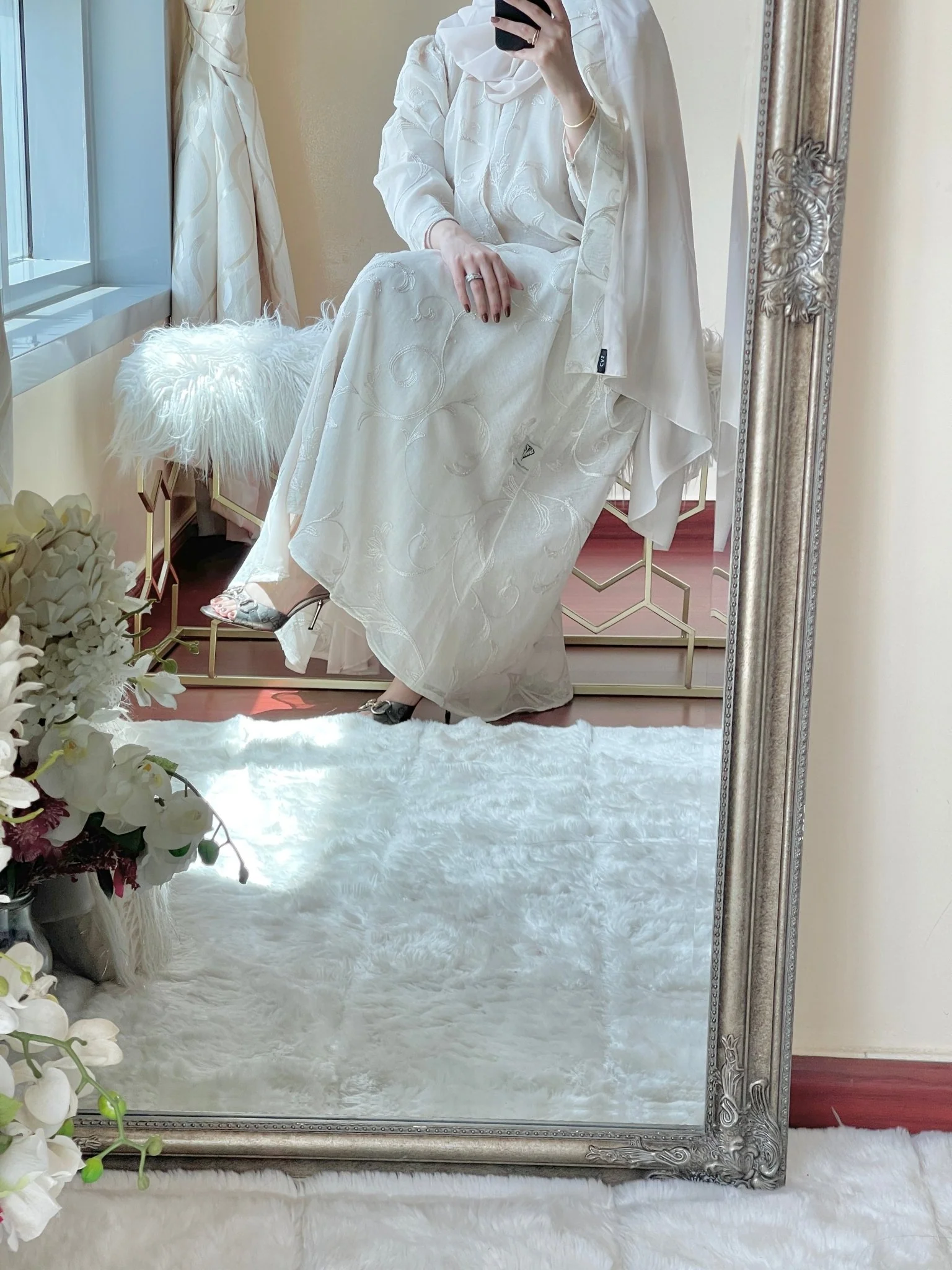 C-Beige-Classic-Organza-Abaya - Image 6