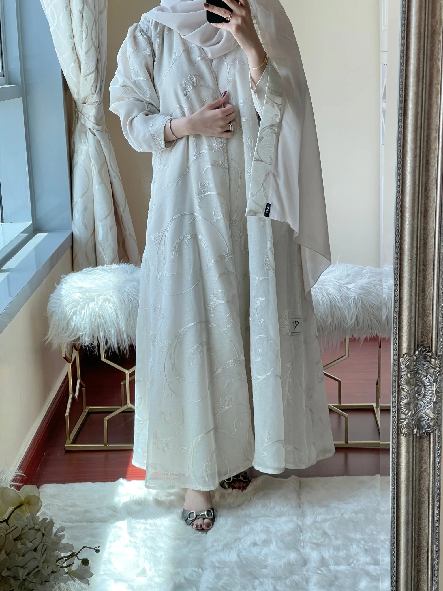 C-Beige-Classic-Organza-Abaya - Image 8