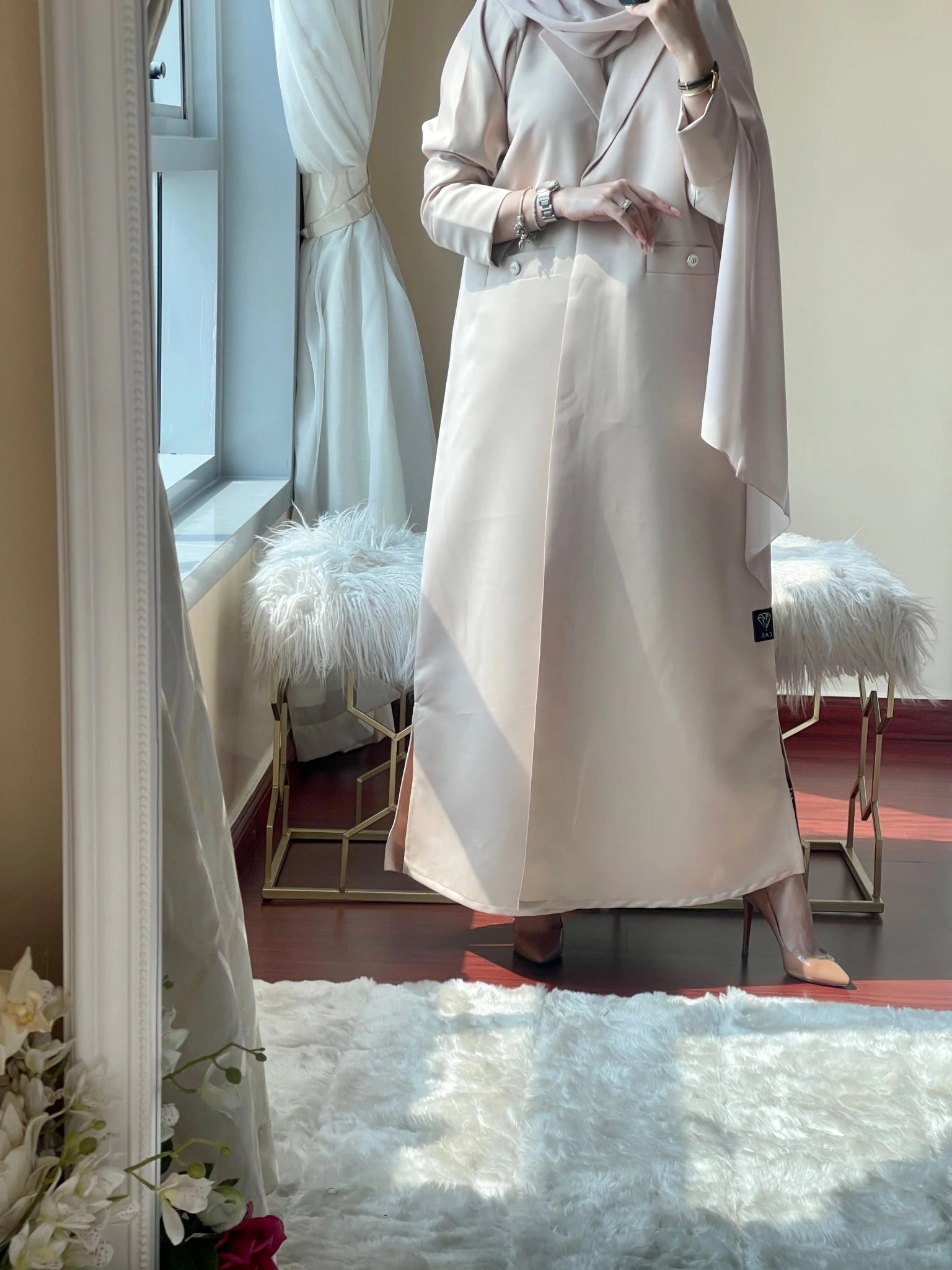 C-Beige-Satin-Coat-Abaya - Image 6