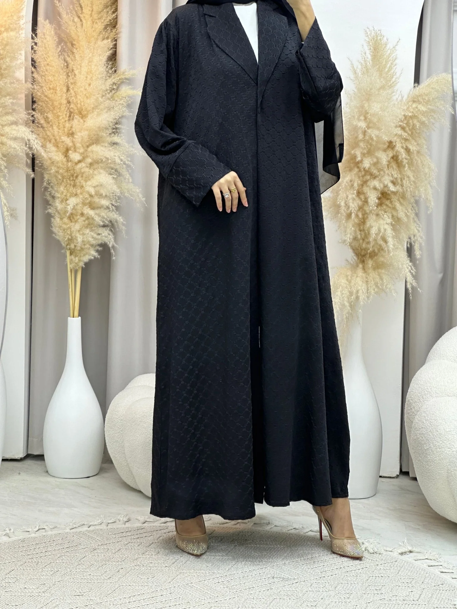 C 0006-06 Black Coat Silk Eid Abaya - Image 10