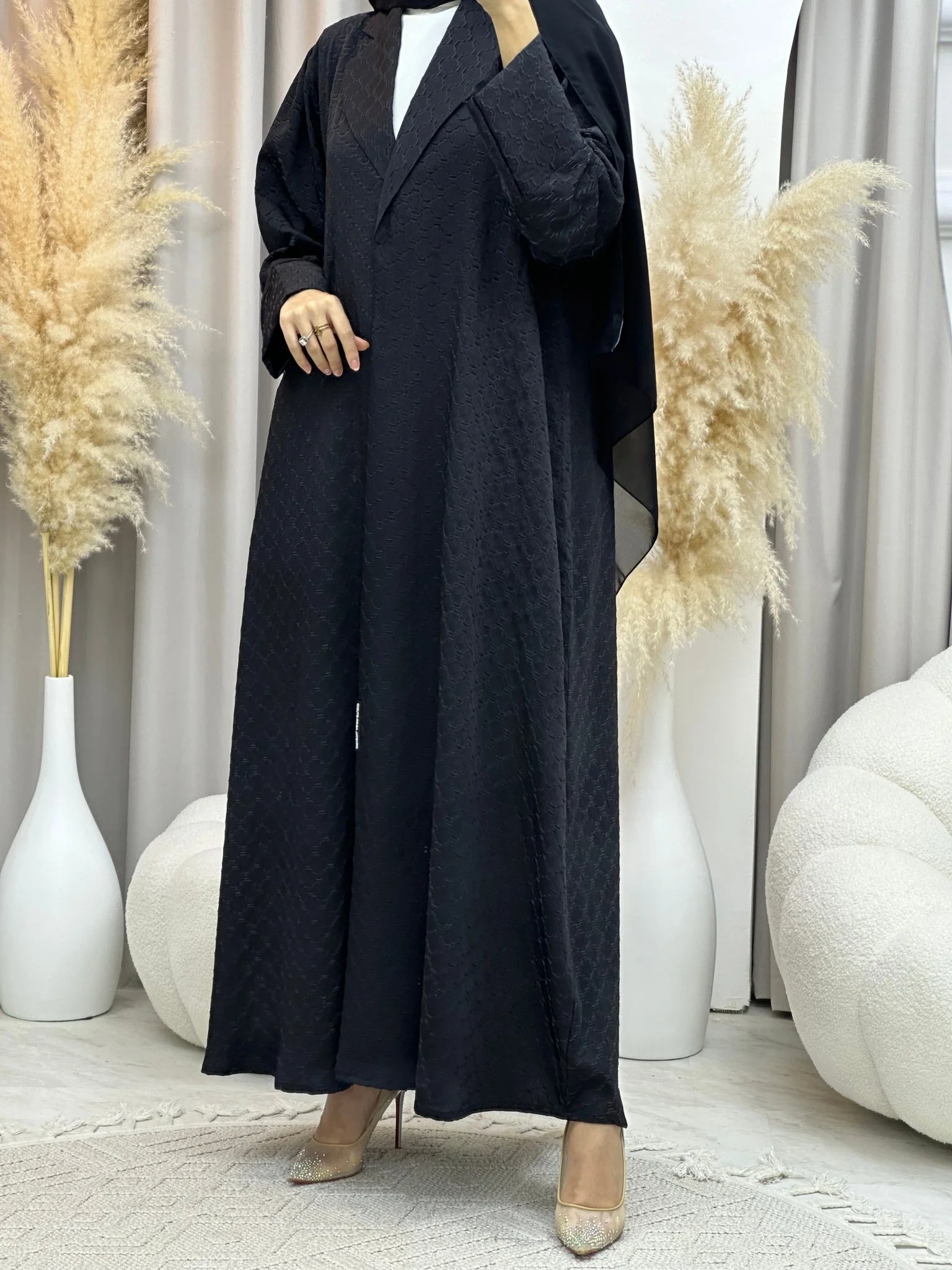 C 0006-06 Black Coat Silk Eid Abaya - Image 4