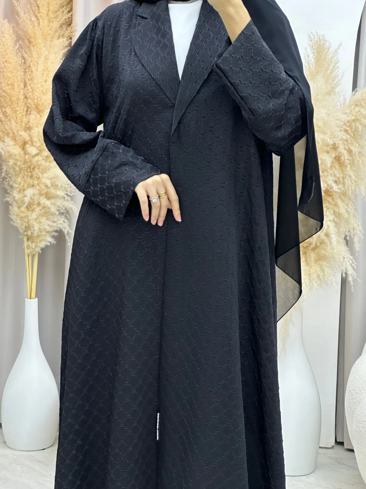 C 0006-06 Black Coat Silk Eid Abaya - Image 8