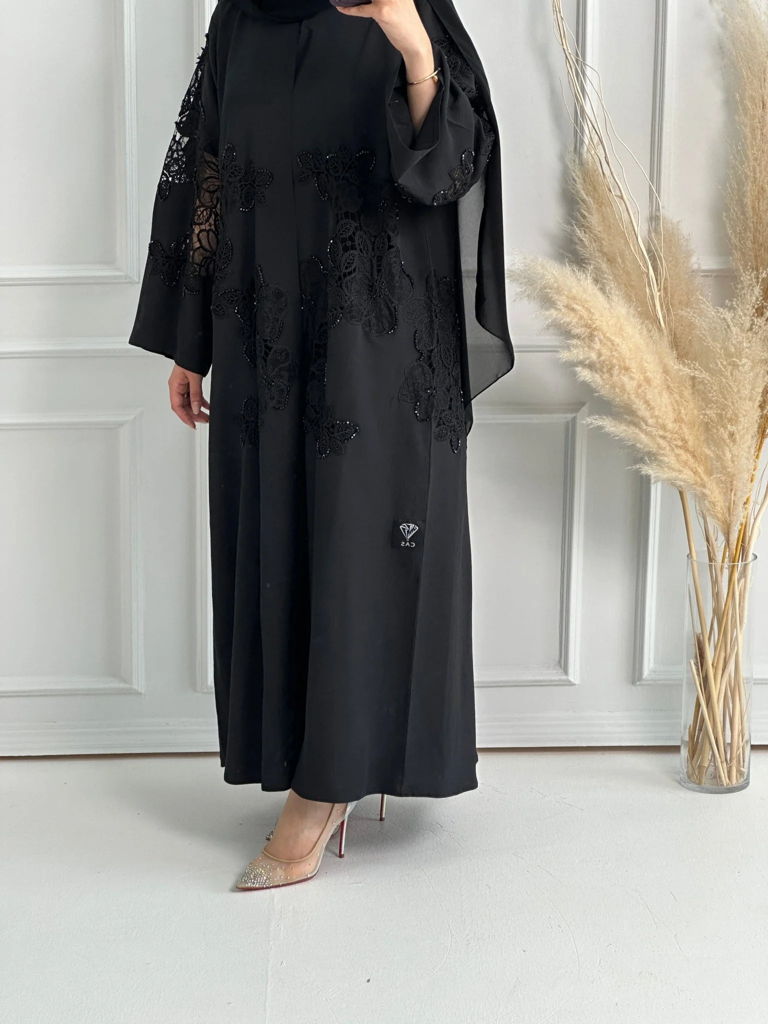 C-Black-Crepe-Dantel-Evening-Abaya-60 - Image 2