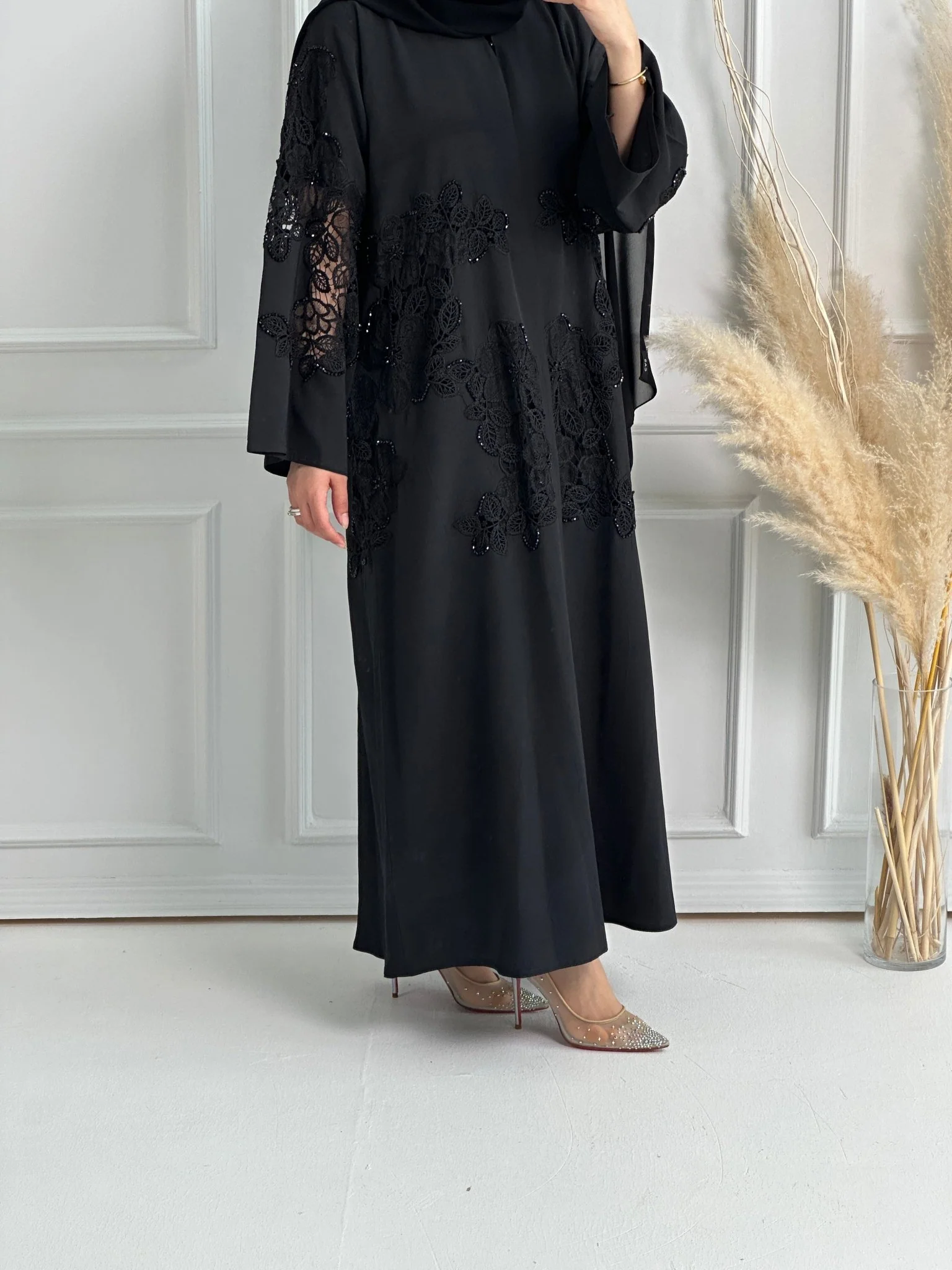 C-Black-Crepe-Dantel-Evening-Abaya-60 - Image 3