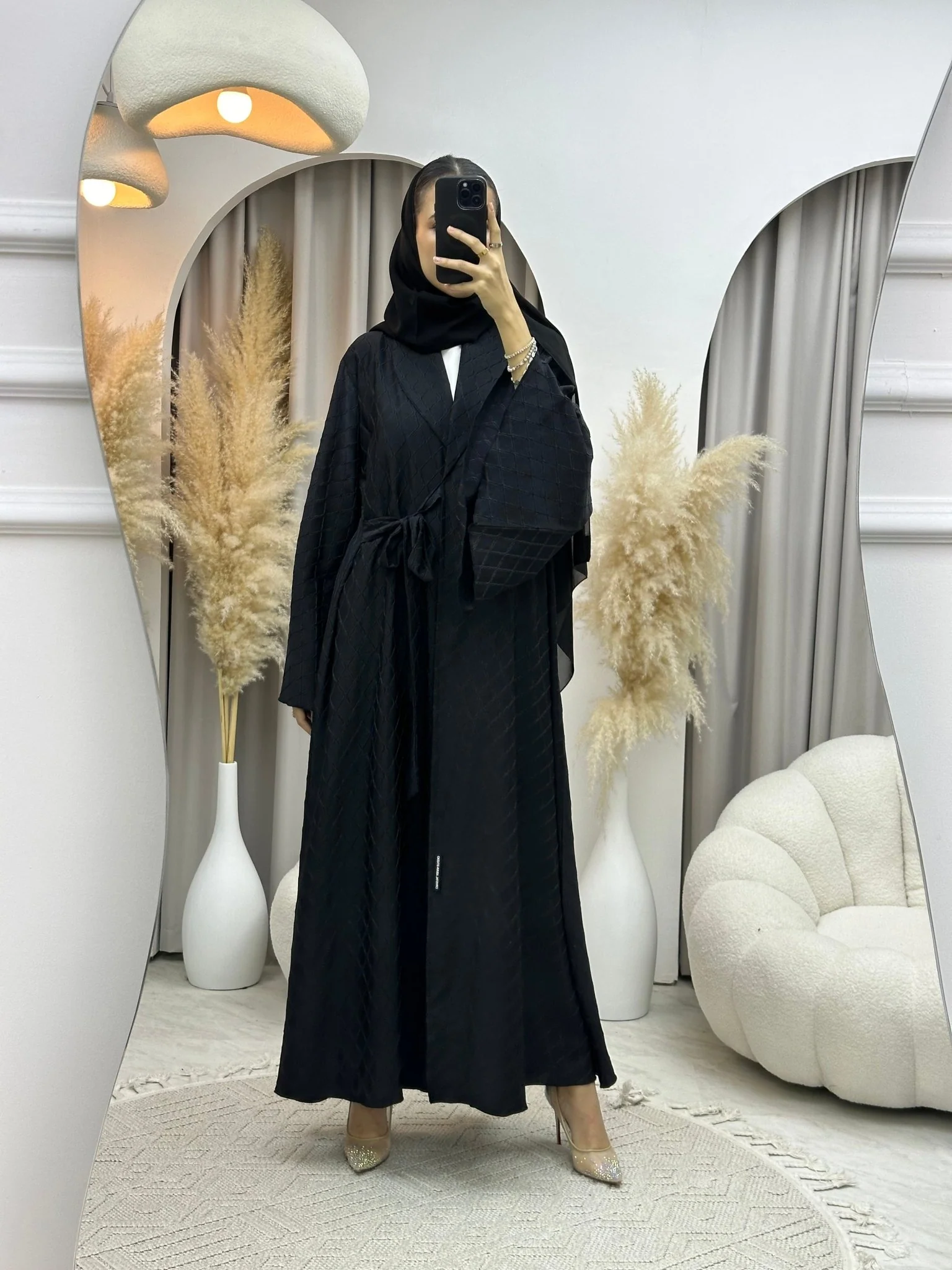 C 0005-02 Black Overlap Silk Abaya - Image 12