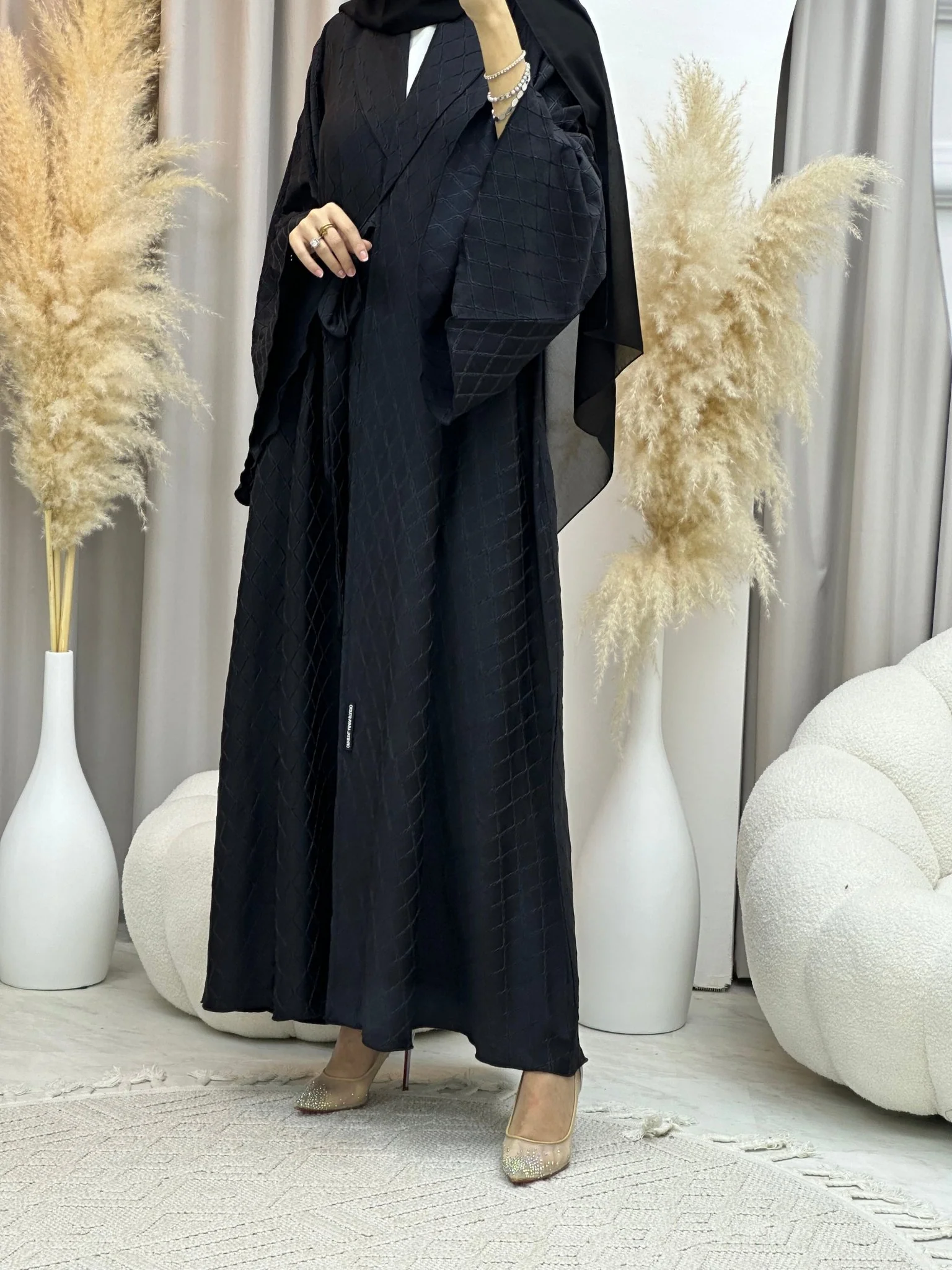 C 0005-02 Black Overlap Silk Abaya - Image 5