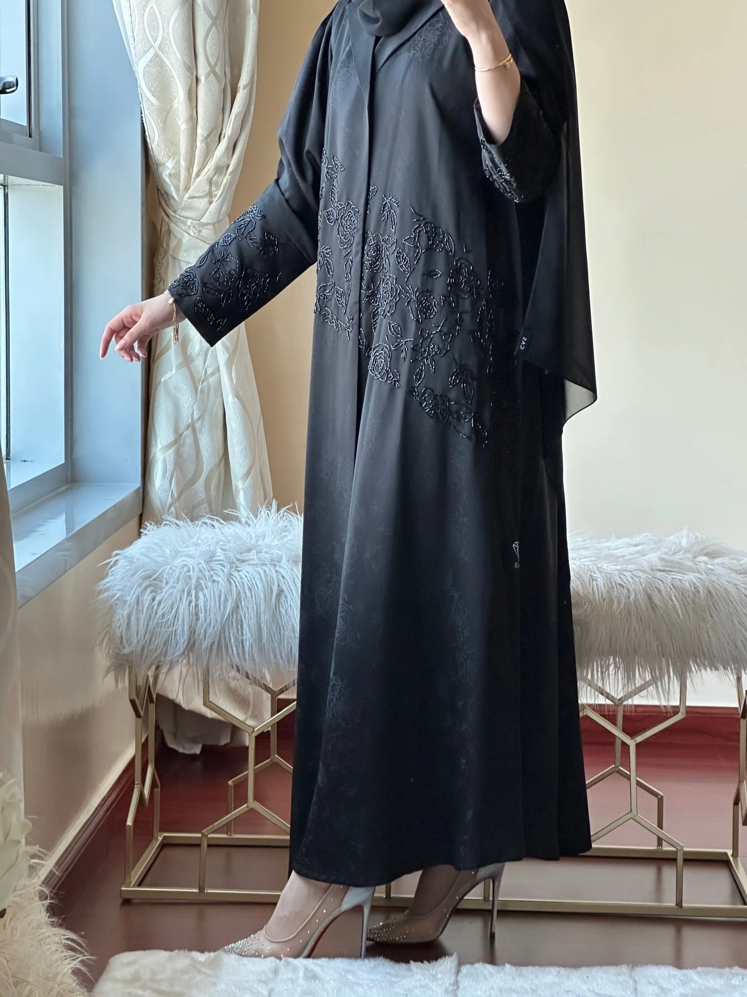 C-Black-Rose-Beadwork-Abaya-18 - Image 2