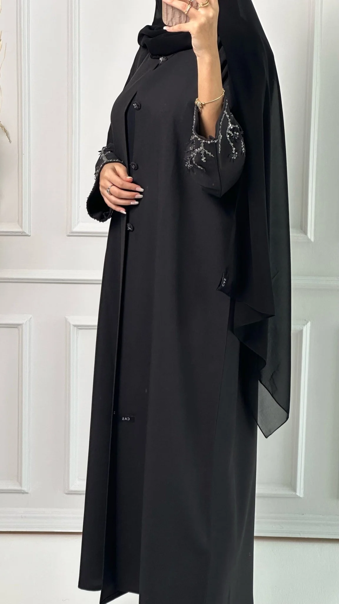 C Black Silver Embroidery Abaya - Image 4