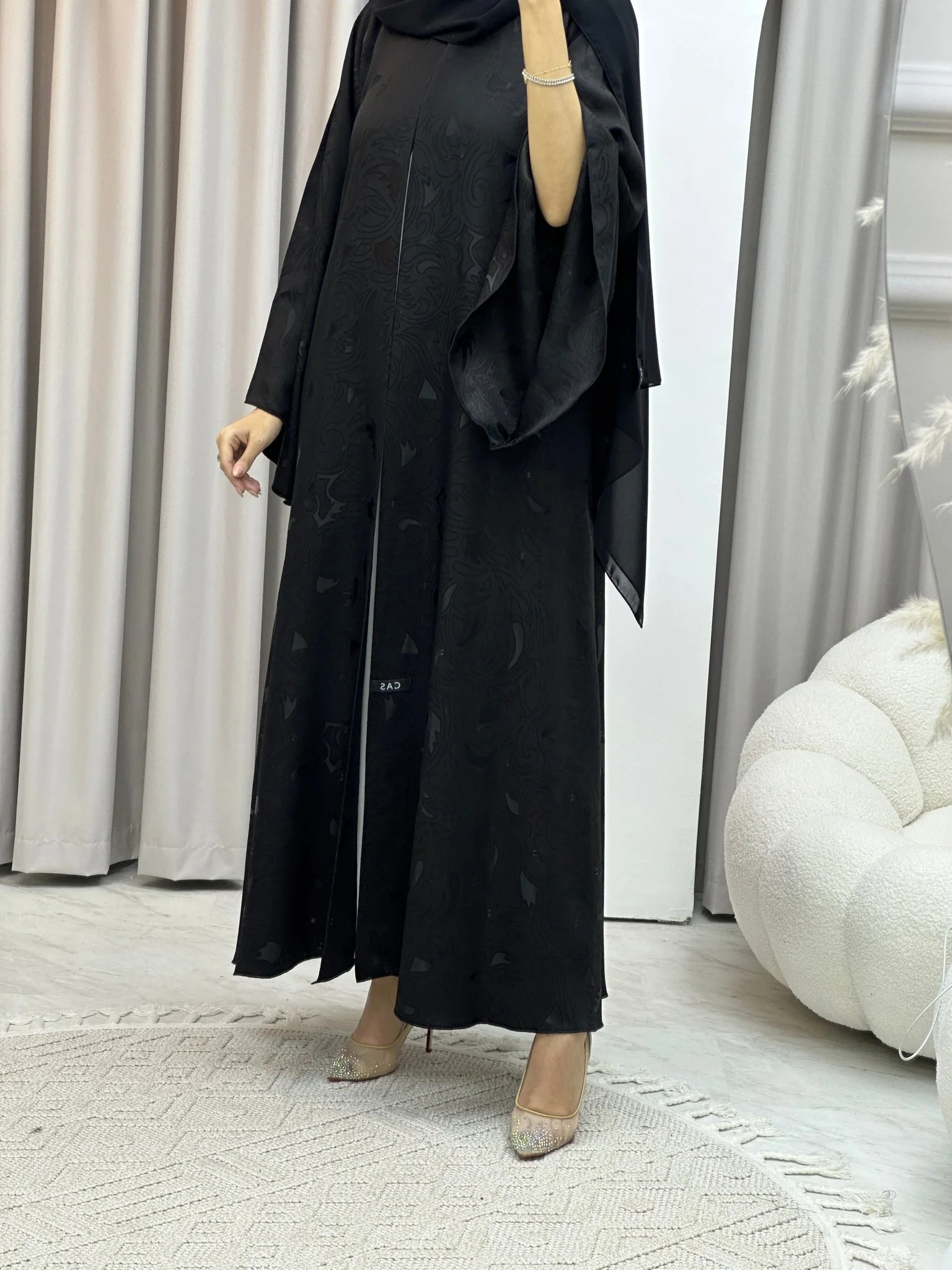 C Black Swirl Print Jacquard Abaya - Image 6
