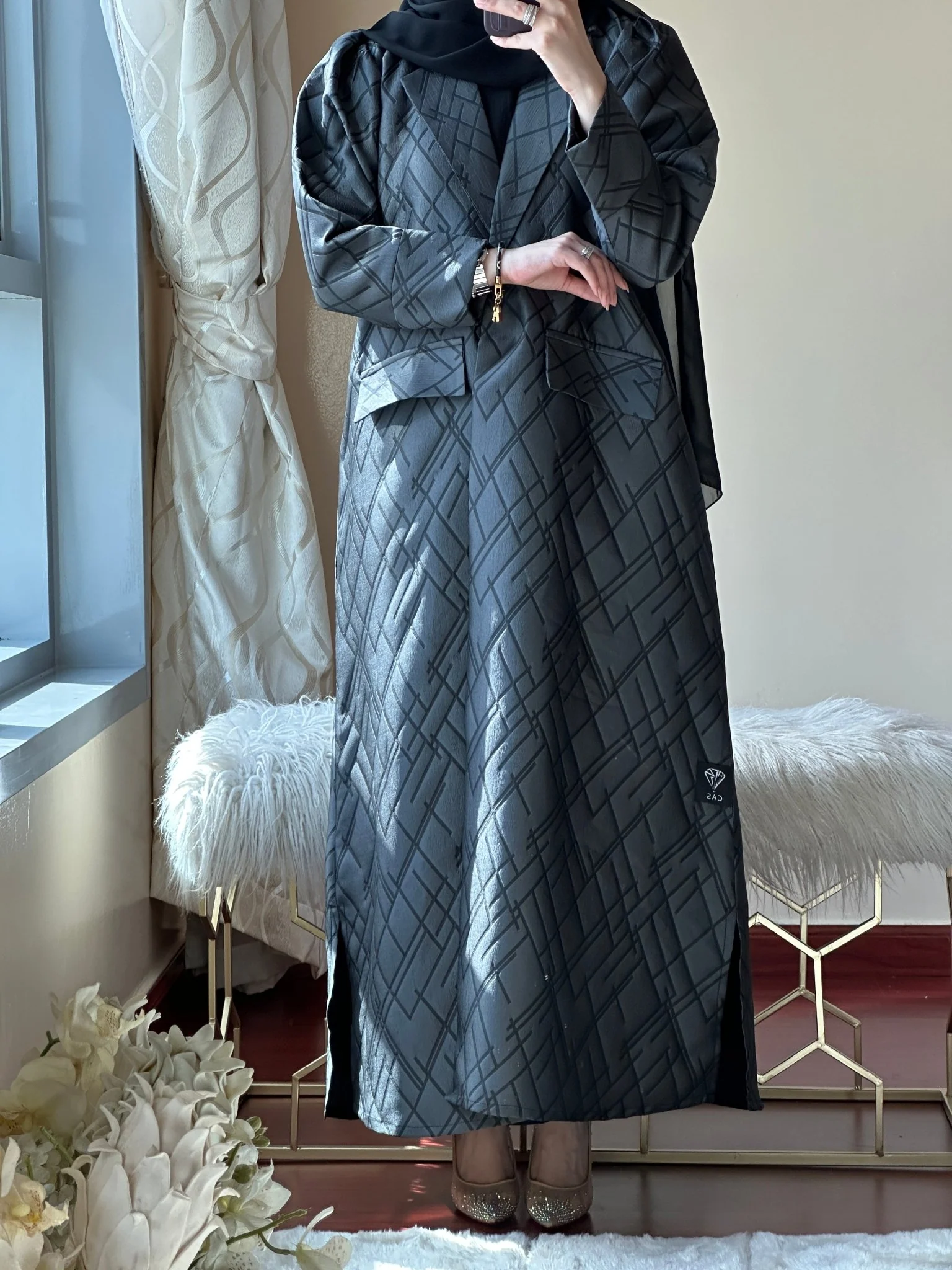 C-Black-Grey-Work-Abaya-112 - Image 3
