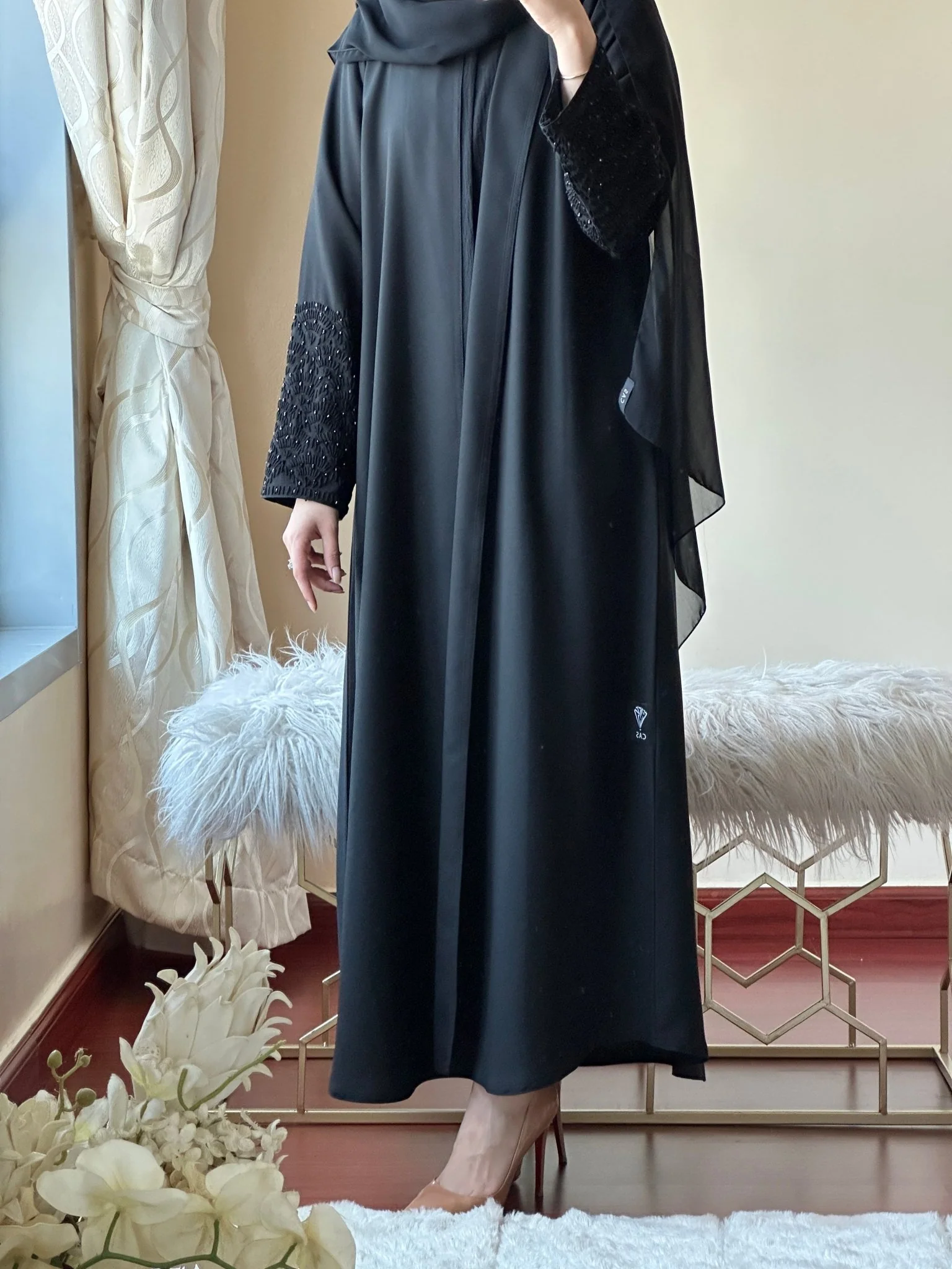 C-Black-Work-Abaya-130 - Image 2