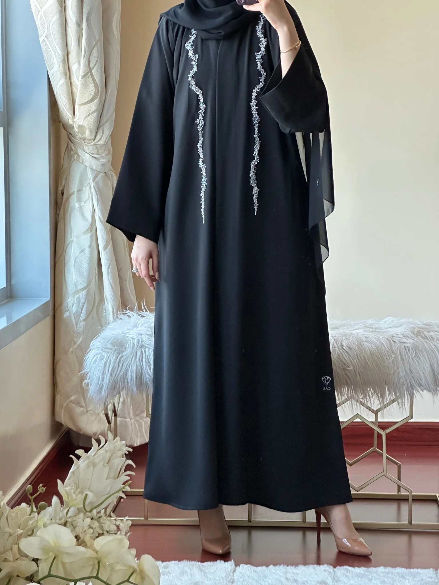 C-Black-Work-Abaya-134 - Image 2