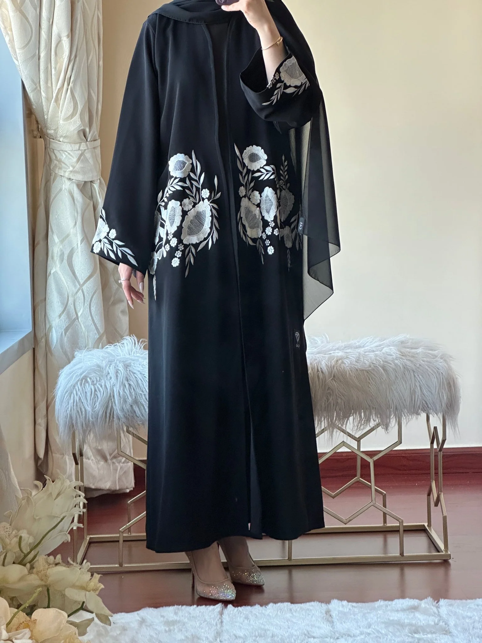 C-Black-Work-Abaya-149 - Image 3
