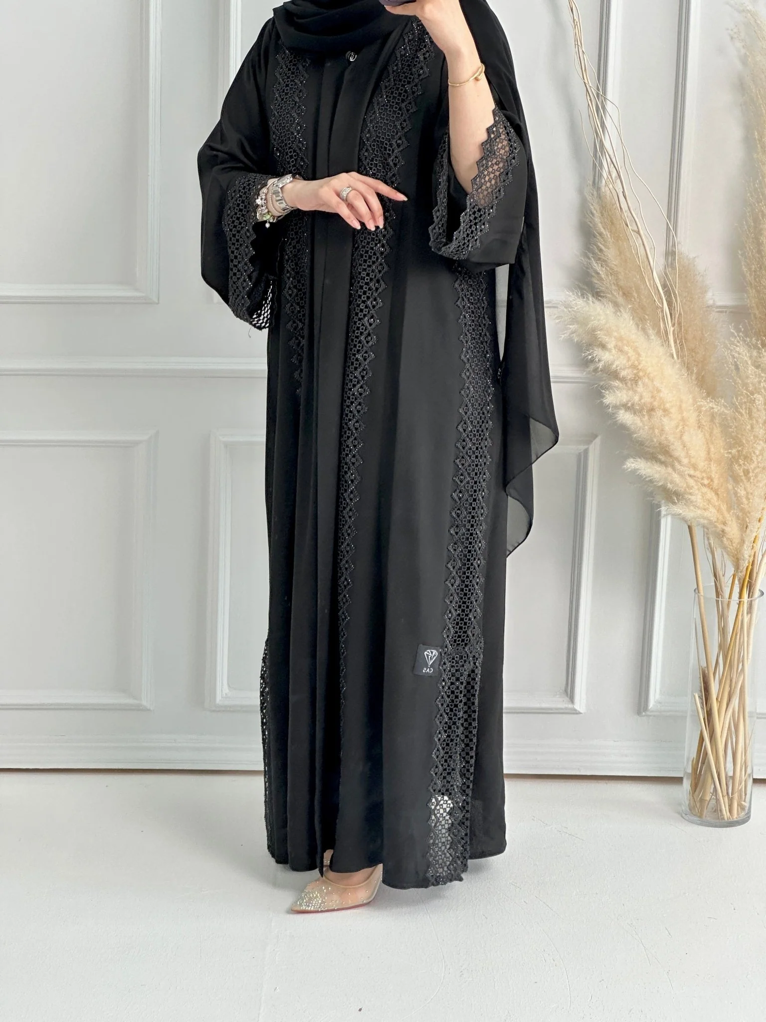C-Black-Work-Abaya-153 - Image 2