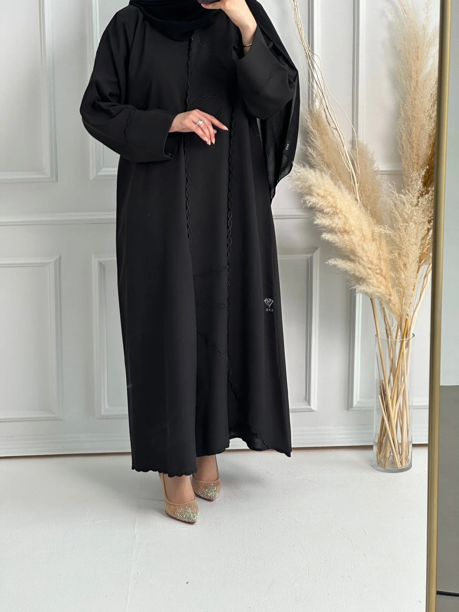 C-Black-Work-Abaya-159 - Image 2