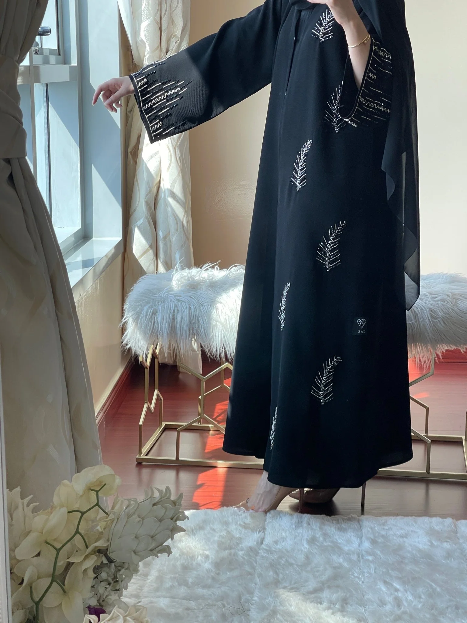 C-Black-Work-Abaya-62 - Image 3