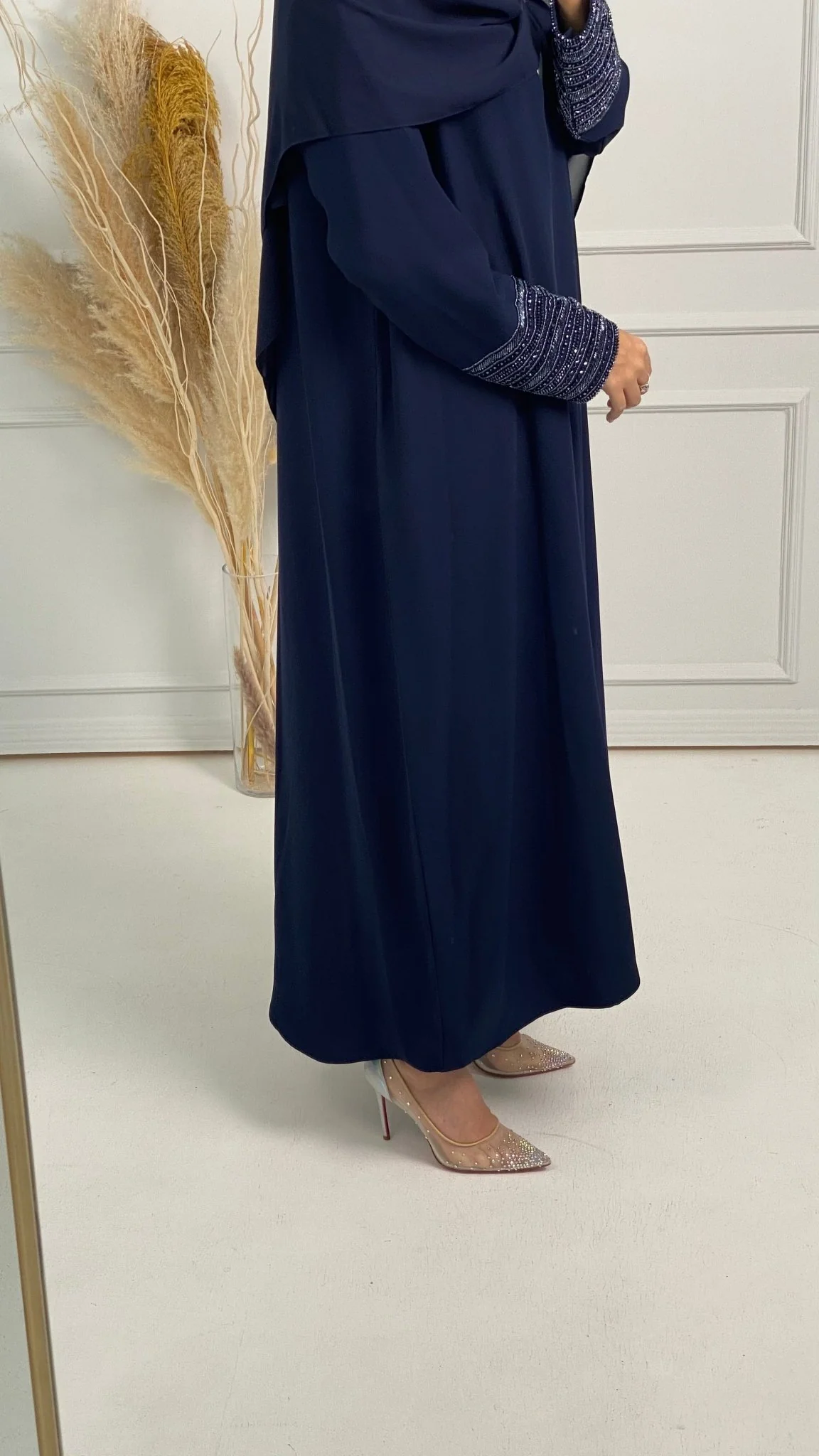 C Blue Bisht Embroidered Cuff Abaya - Image 10