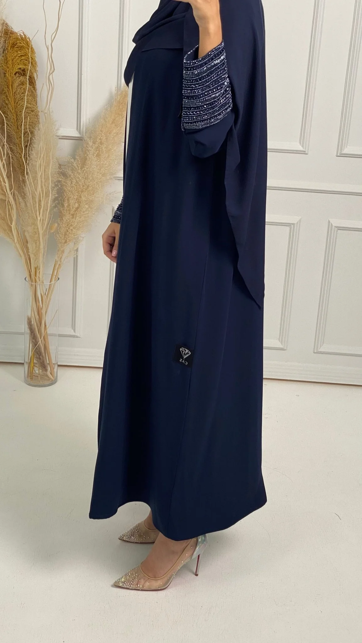 C Blue Bisht Embroidered Cuff Abaya - Image 11