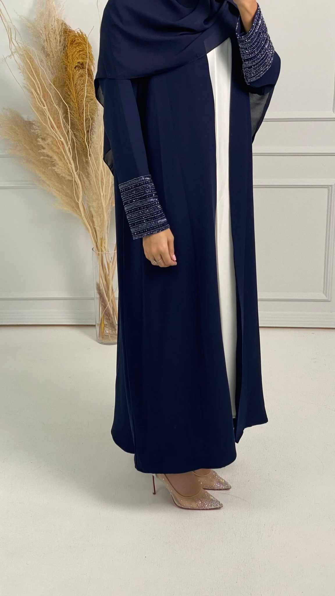 C Blue Bisht Embroidered Cuff Abaya - Image 8