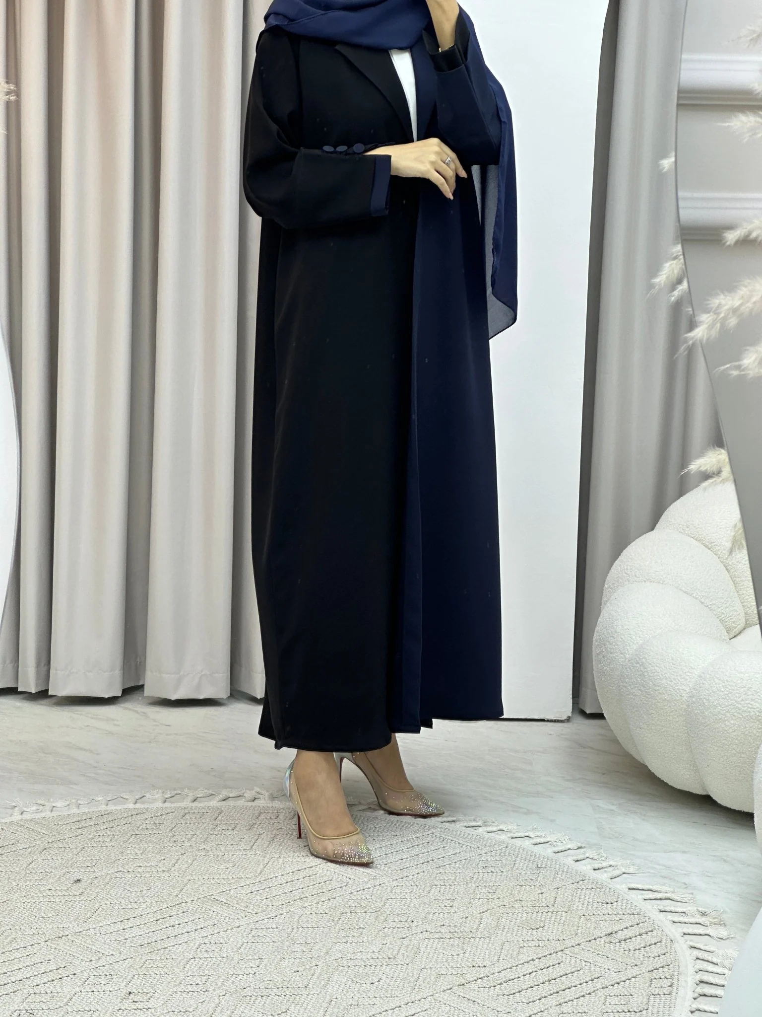 C Blue Black Coat Abaya - Image 5