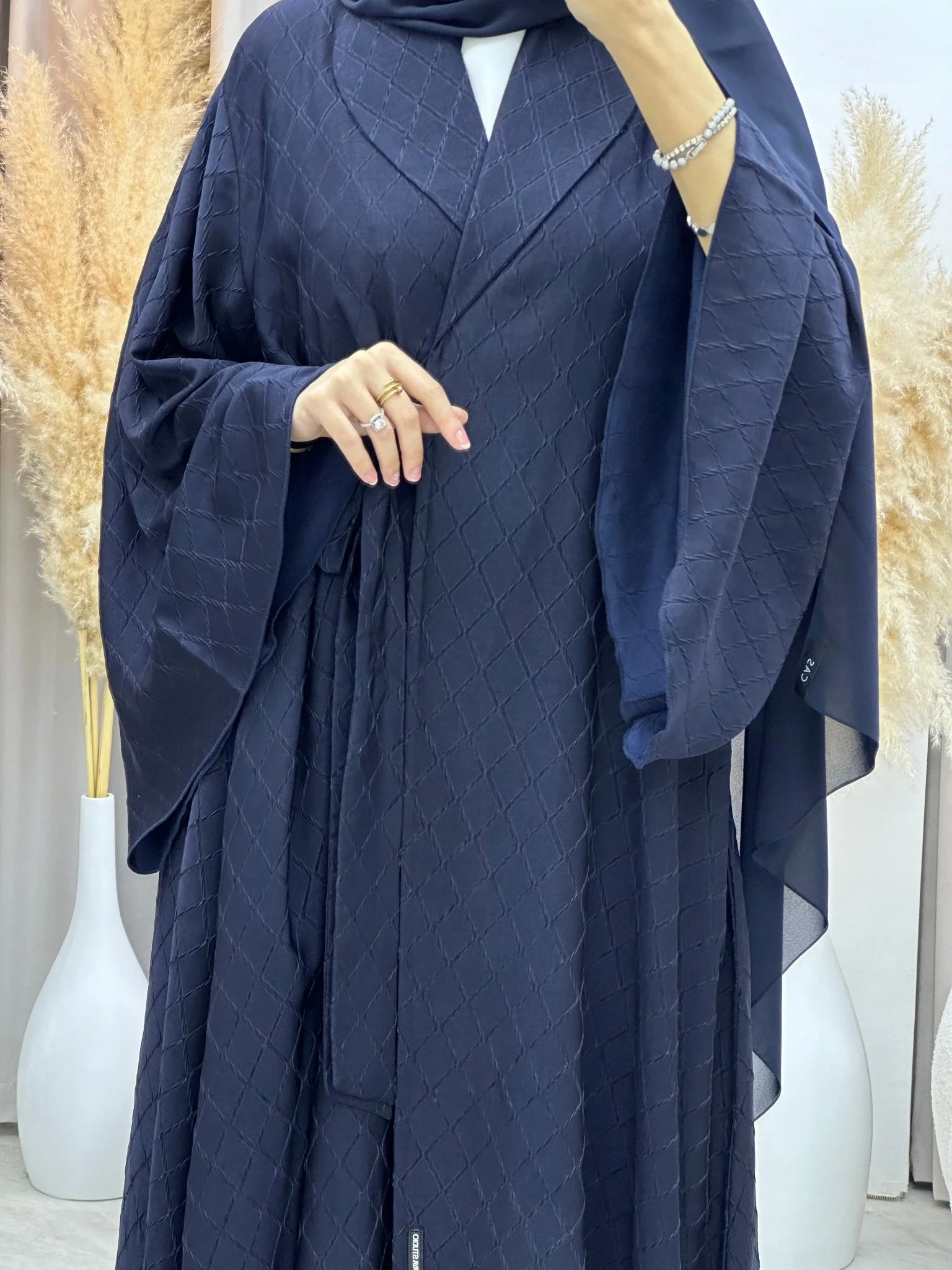 C 0005-04 Blue Overlap Silk Abaya - Image 3