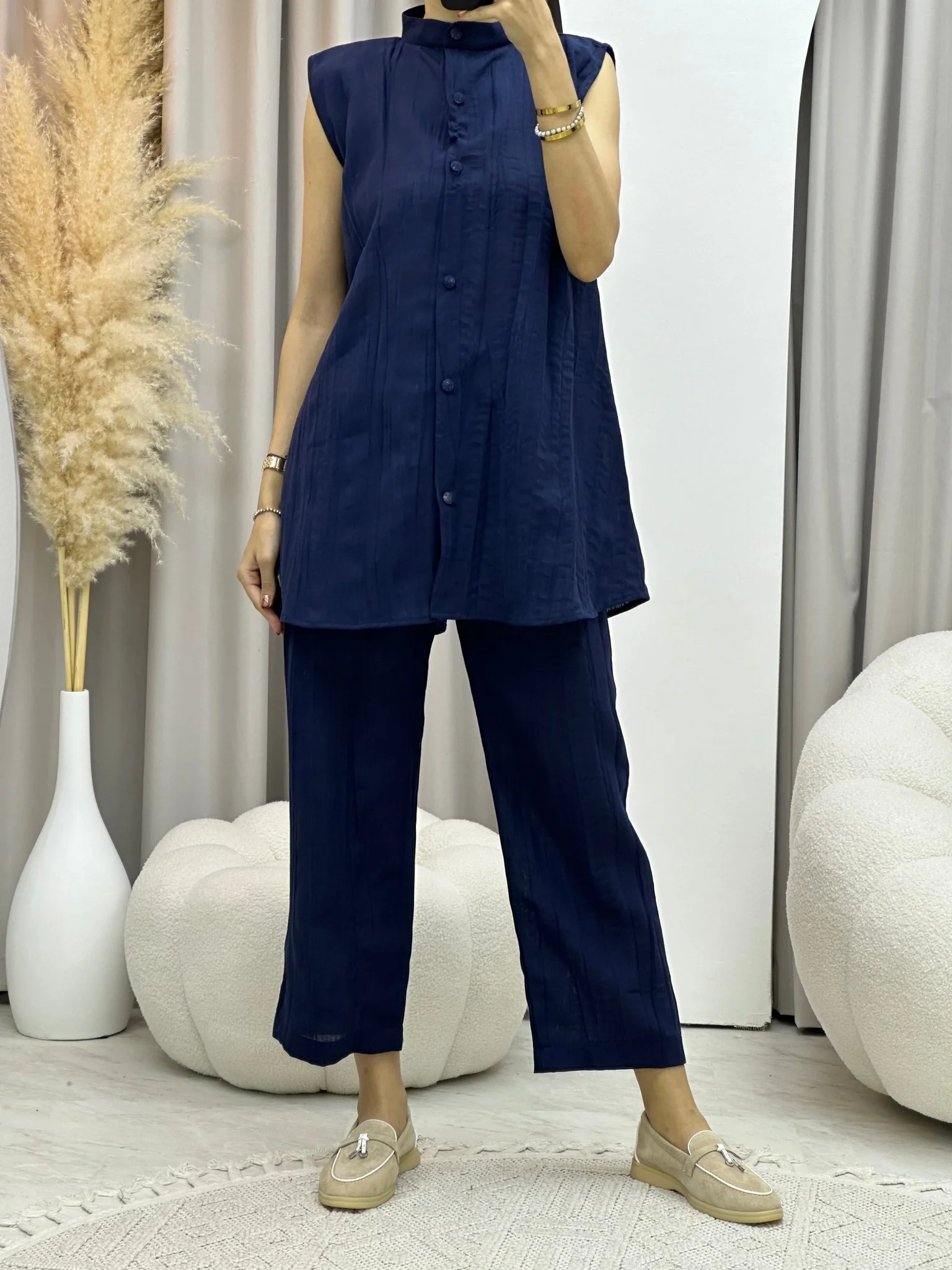 C 0008-01 Blue Summer Pleated Linen Travel Set - Image 12