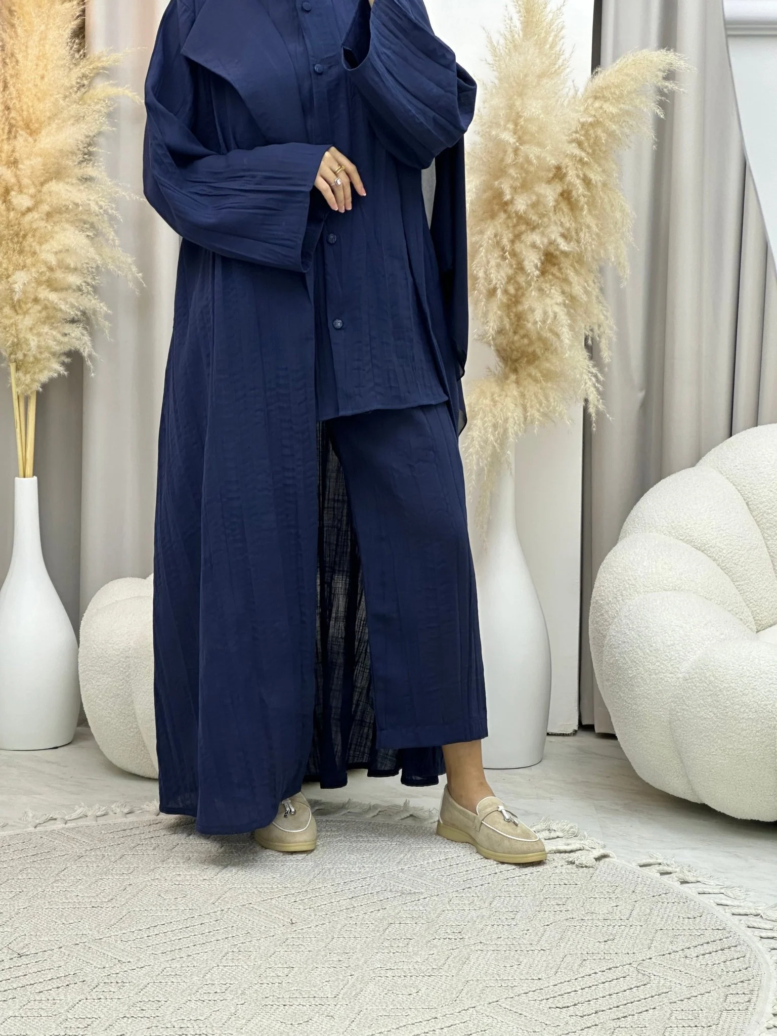 C 0008-01 Blue Summer Pleated Linen Travel Set - Image 6
