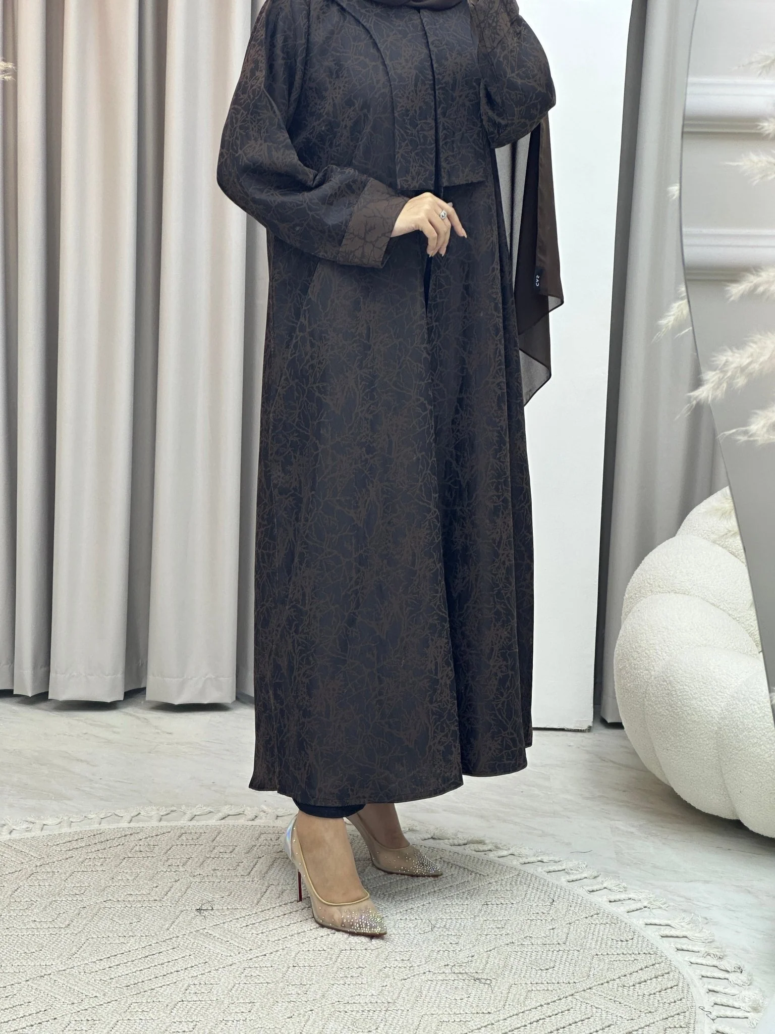 C Branch Winter Brown Coat Abaya - Image 9