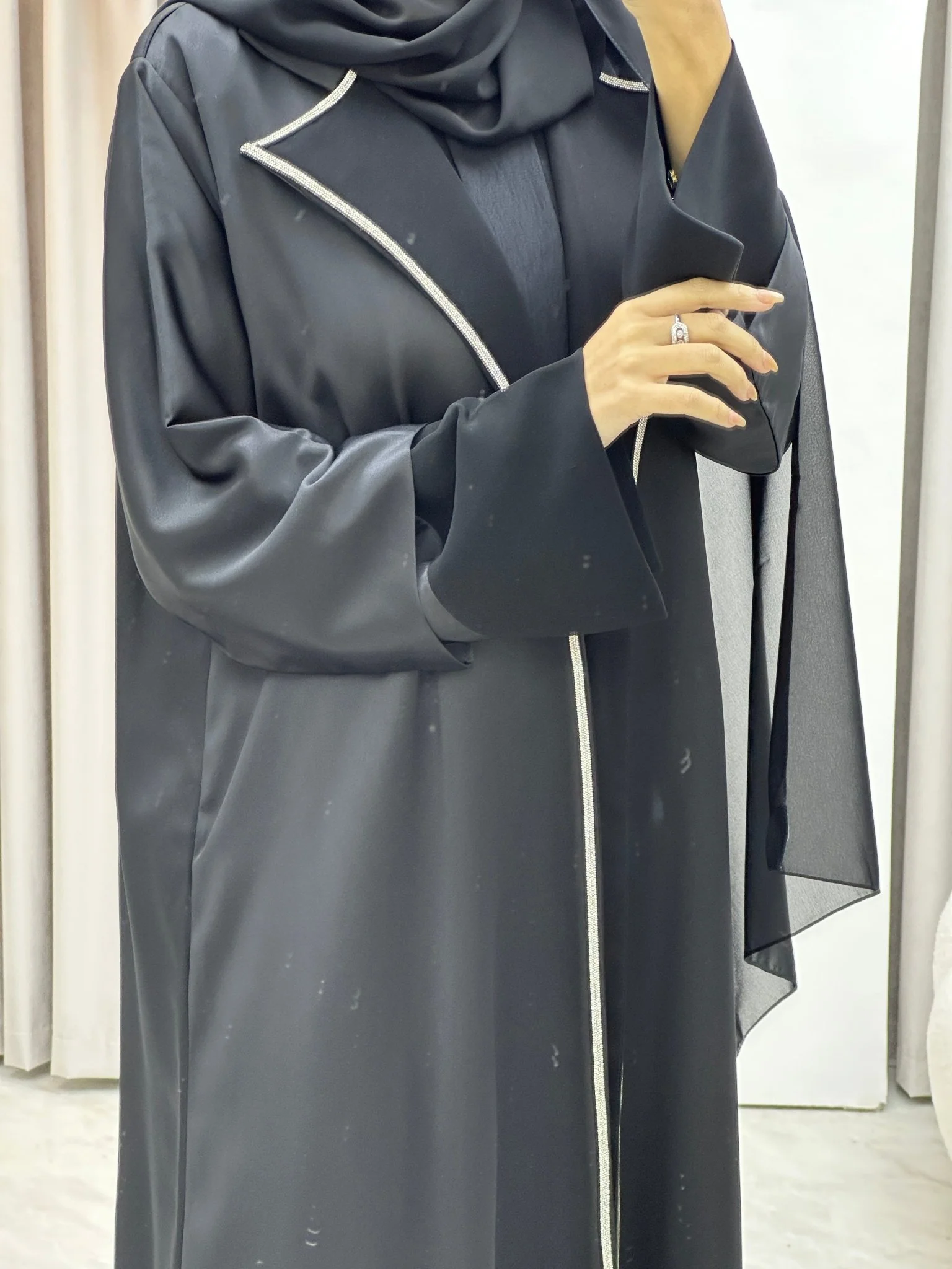 C Bridal Satin Classic Coat Abaya - Image 2