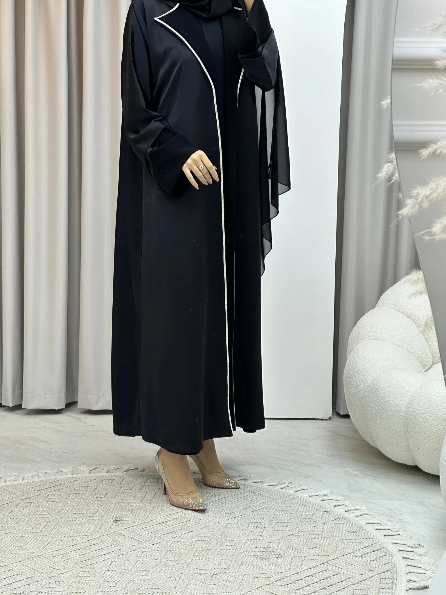 C Bridal Satin Classic Coat Abaya - Image 3