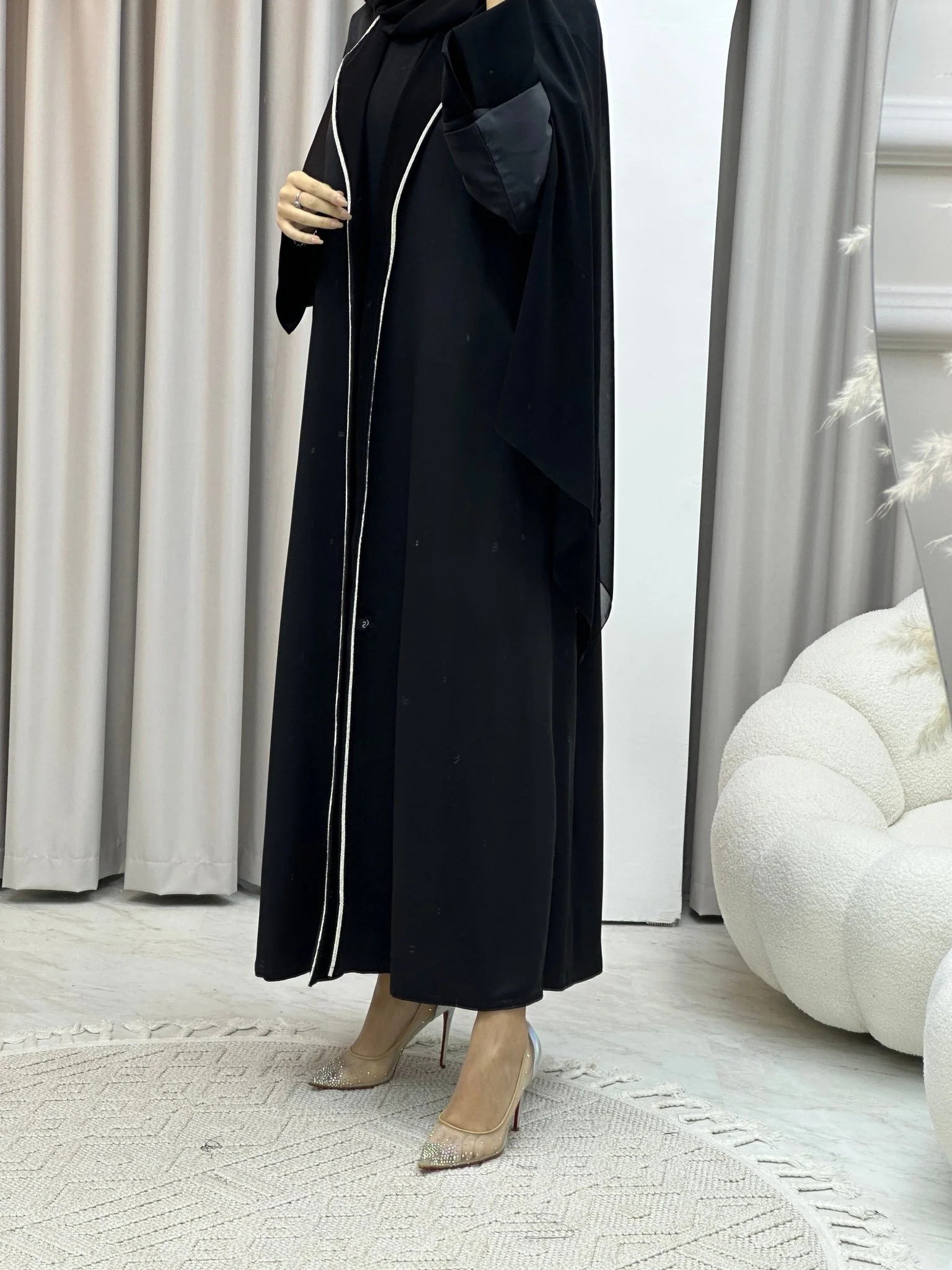 C Bridal Satin Classic Coat Abaya - Image 4