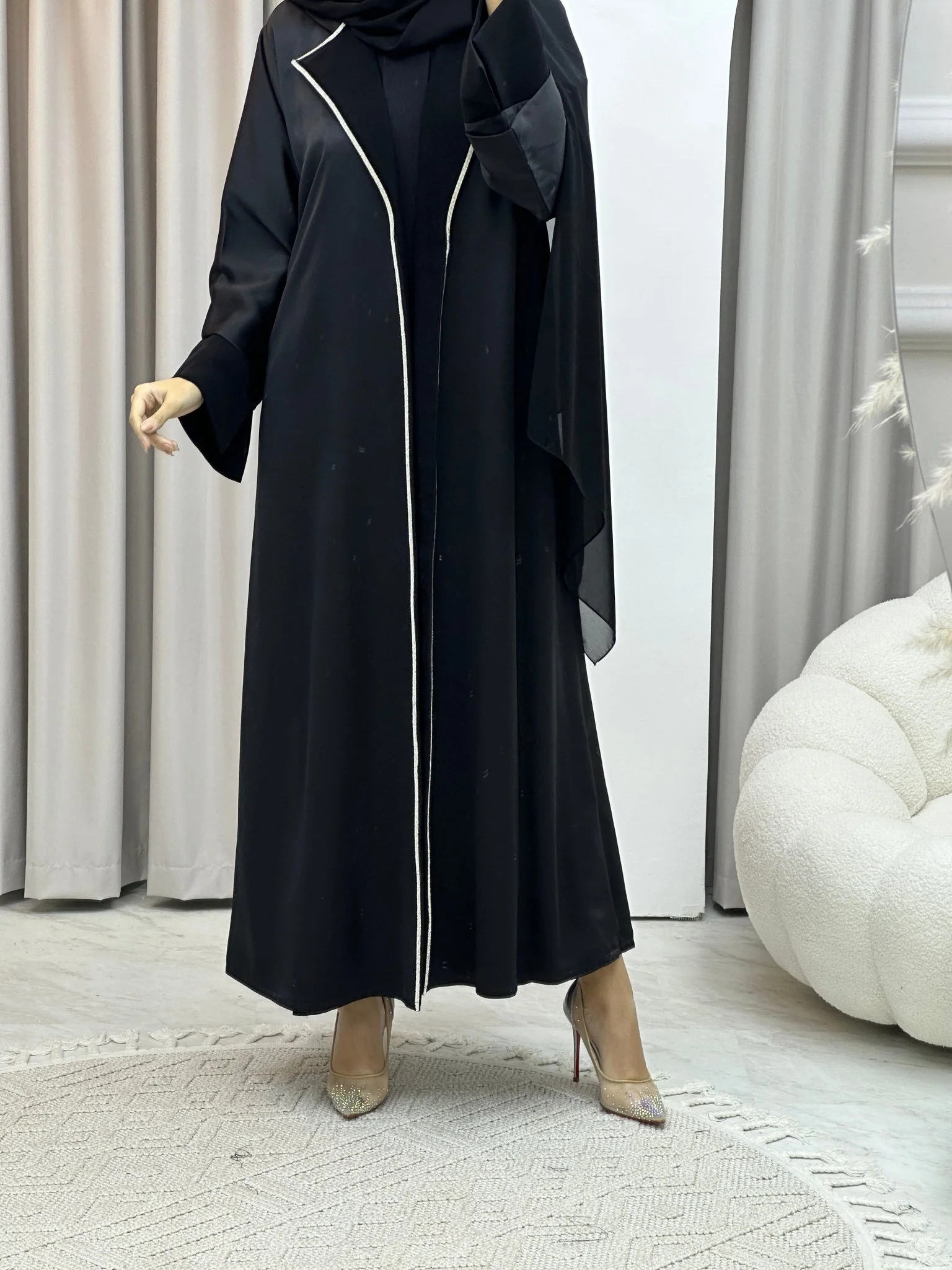 C Bridal Satin Classic Coat Abaya - Image 5