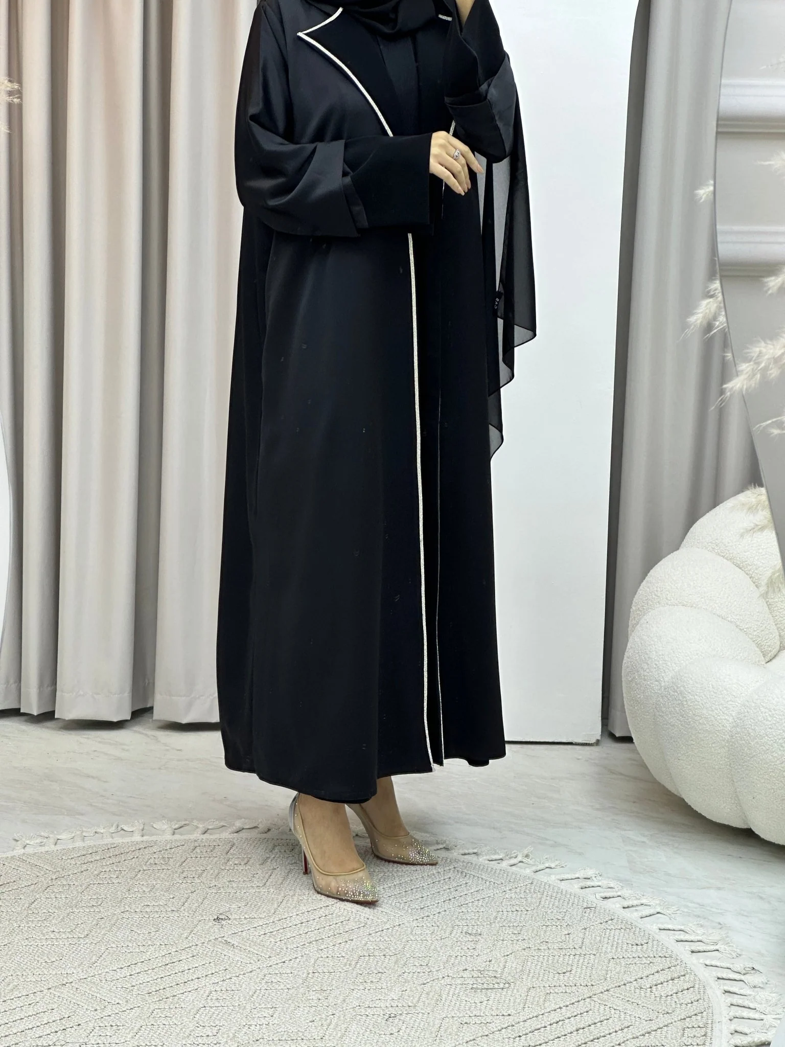 C Bridal Satin Classic Coat Abaya - Image 7